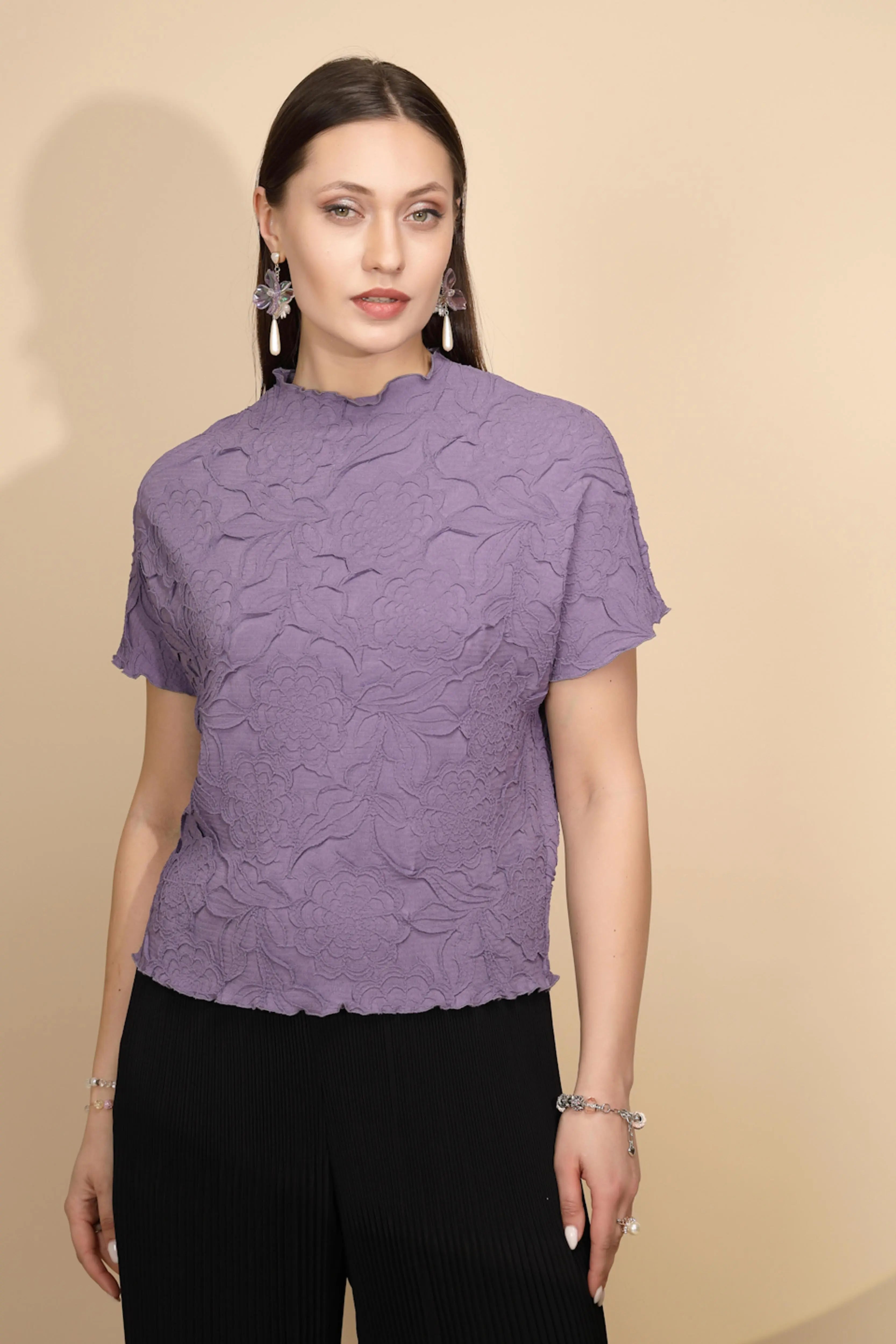 Mauve cotton Regular Fit Blouson Top For Women - Global Republic