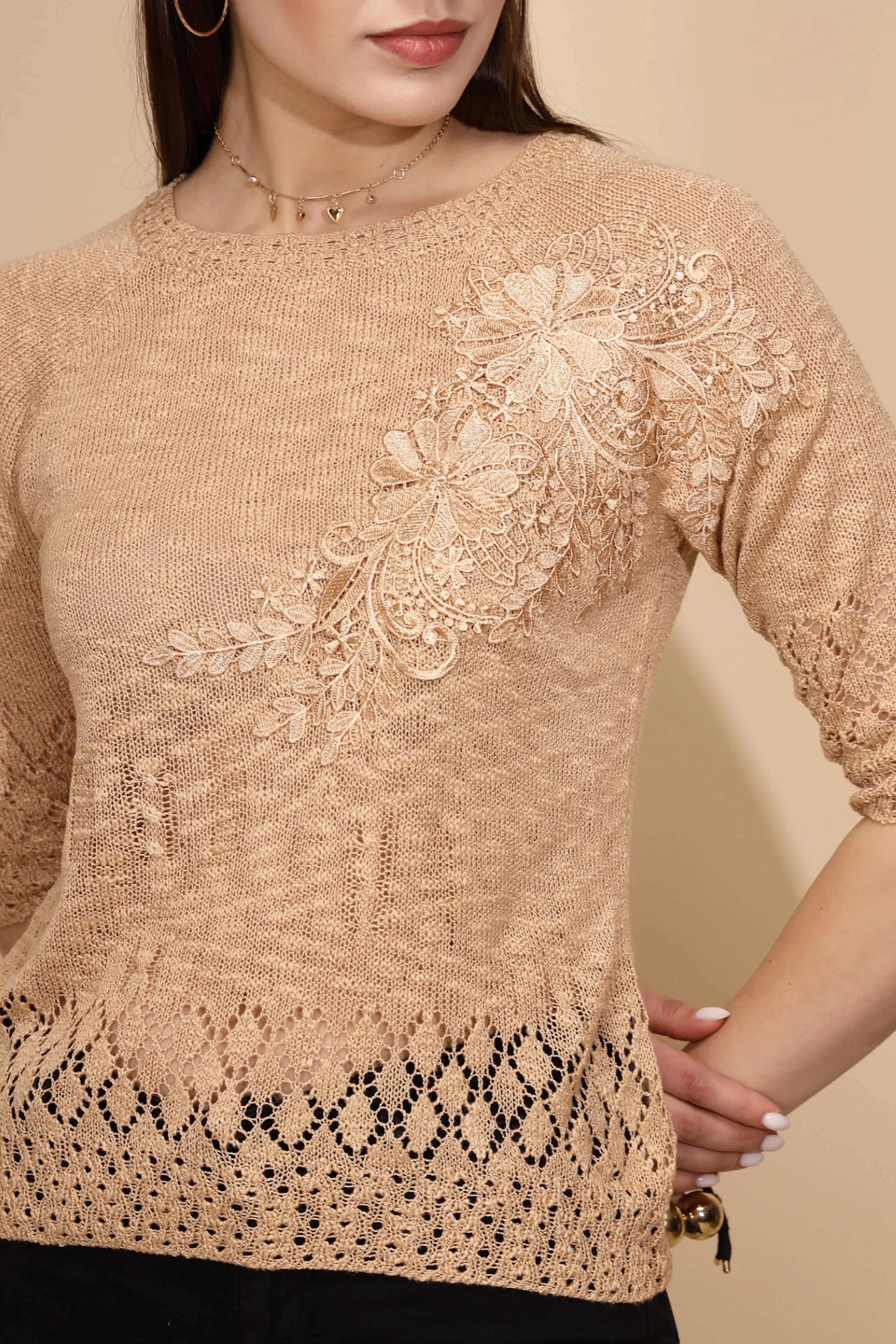 Beige Rayon Regular Fit Top For Women - Global Republic