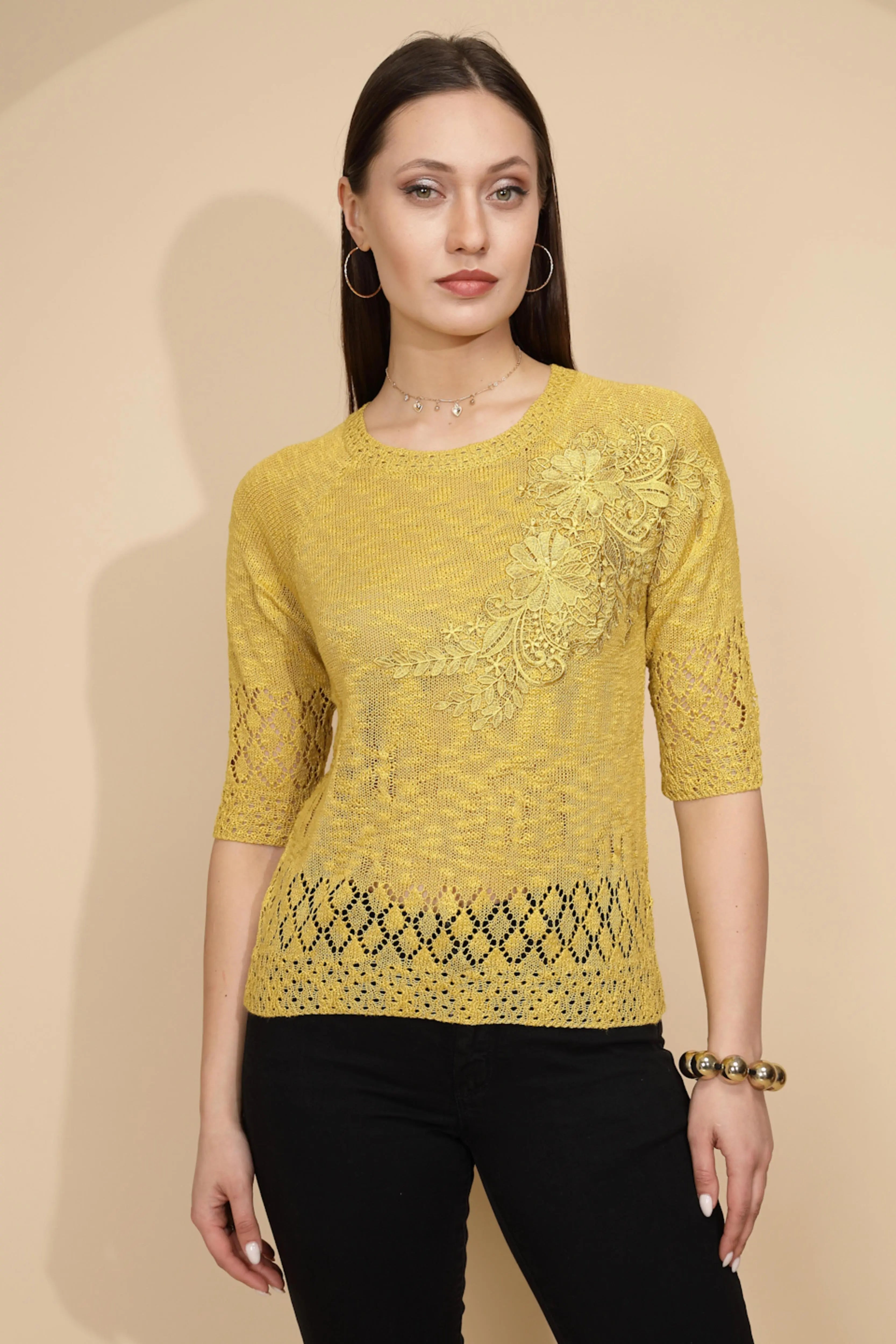 Yellow Rayon Regular Fit Top For Women - Global Republic