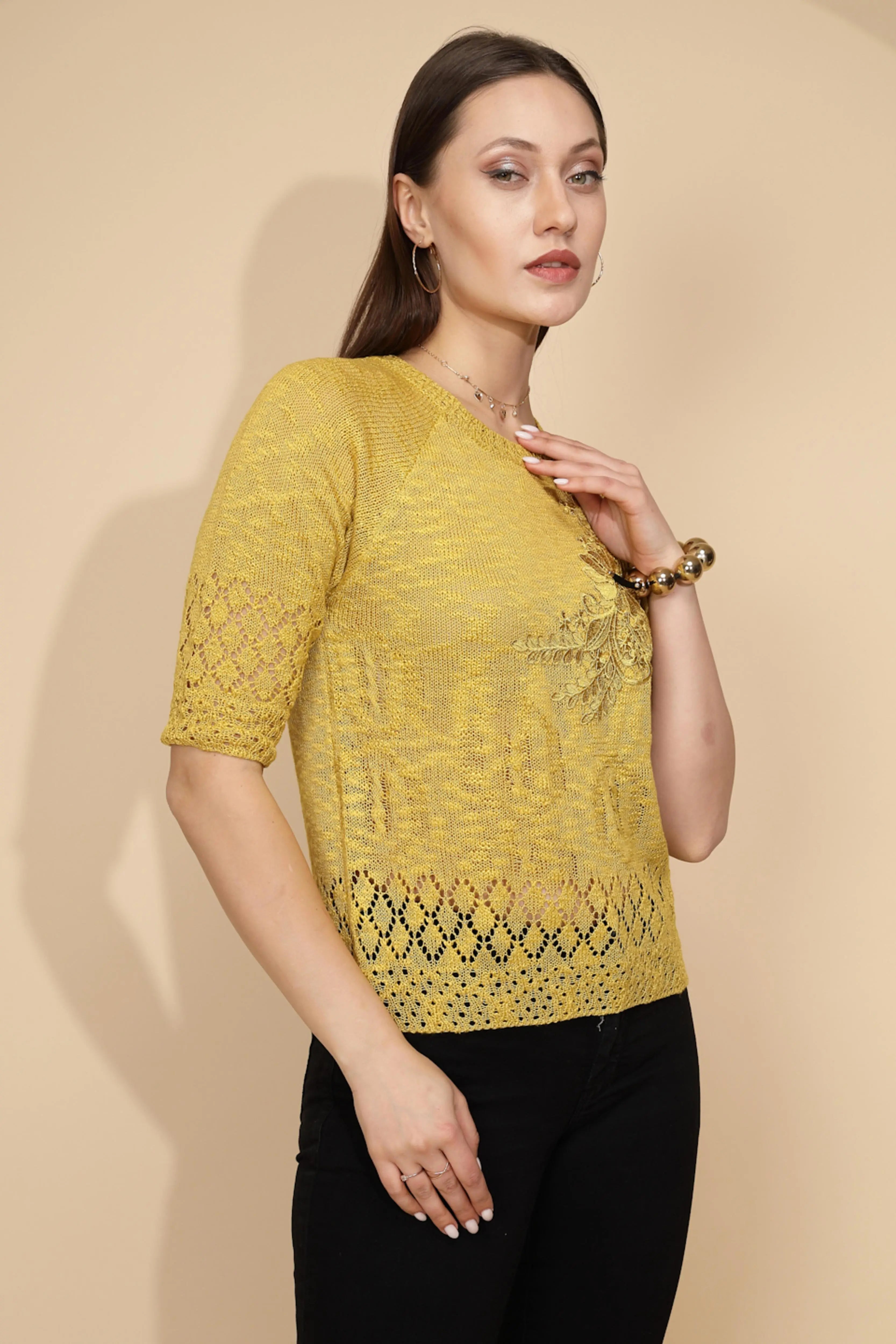 Yellow Rayon Regular Fit Top For Women - Global Republic