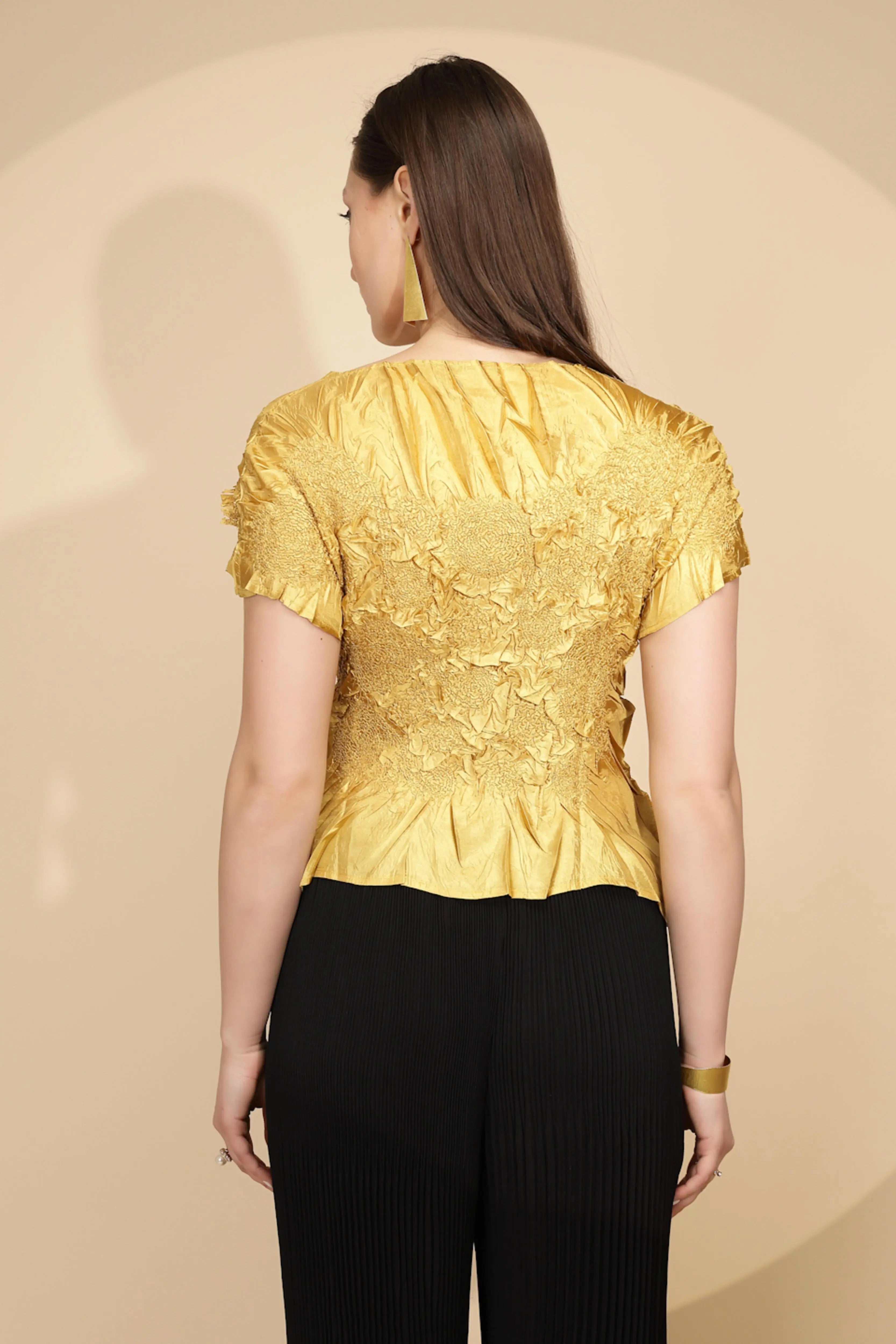 Gold Regular Fit Blouson Top For Women - Global Republic