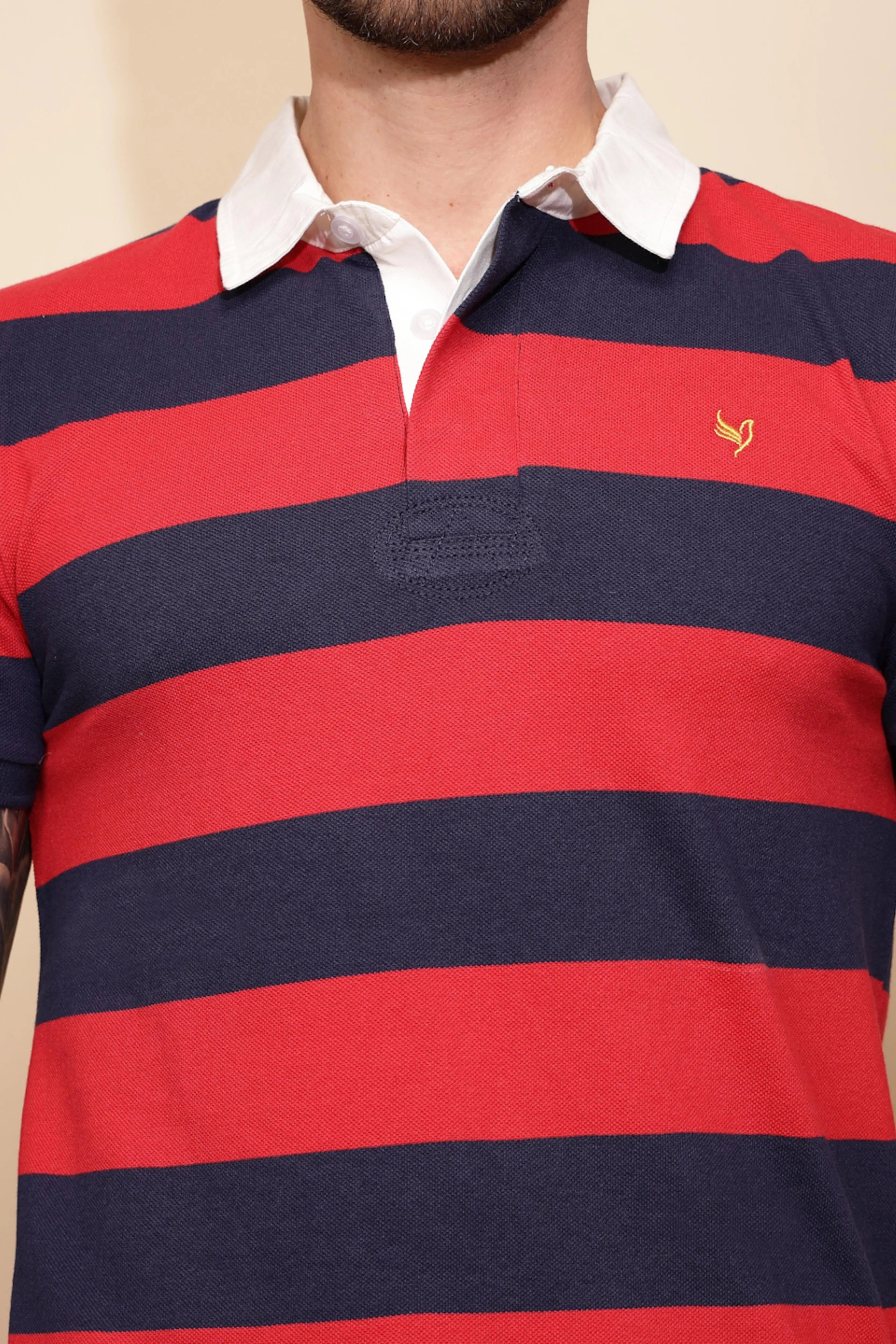 Red and Blue Stripe Cotton Blend Regular Fit T-Shirt For Men - Global Republic