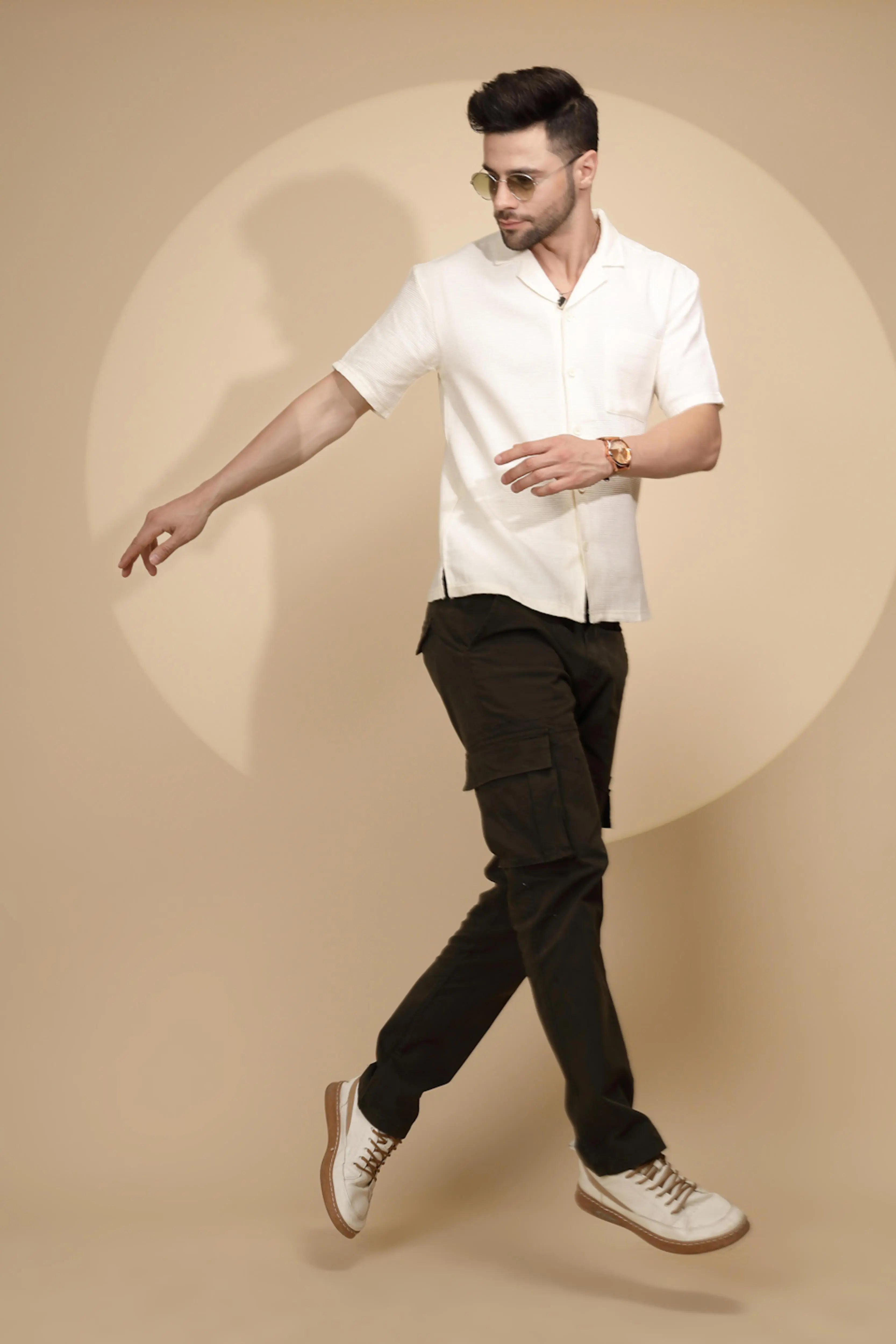 Cream Cotton Regular Fit Shirt For Mens - Global Republic
