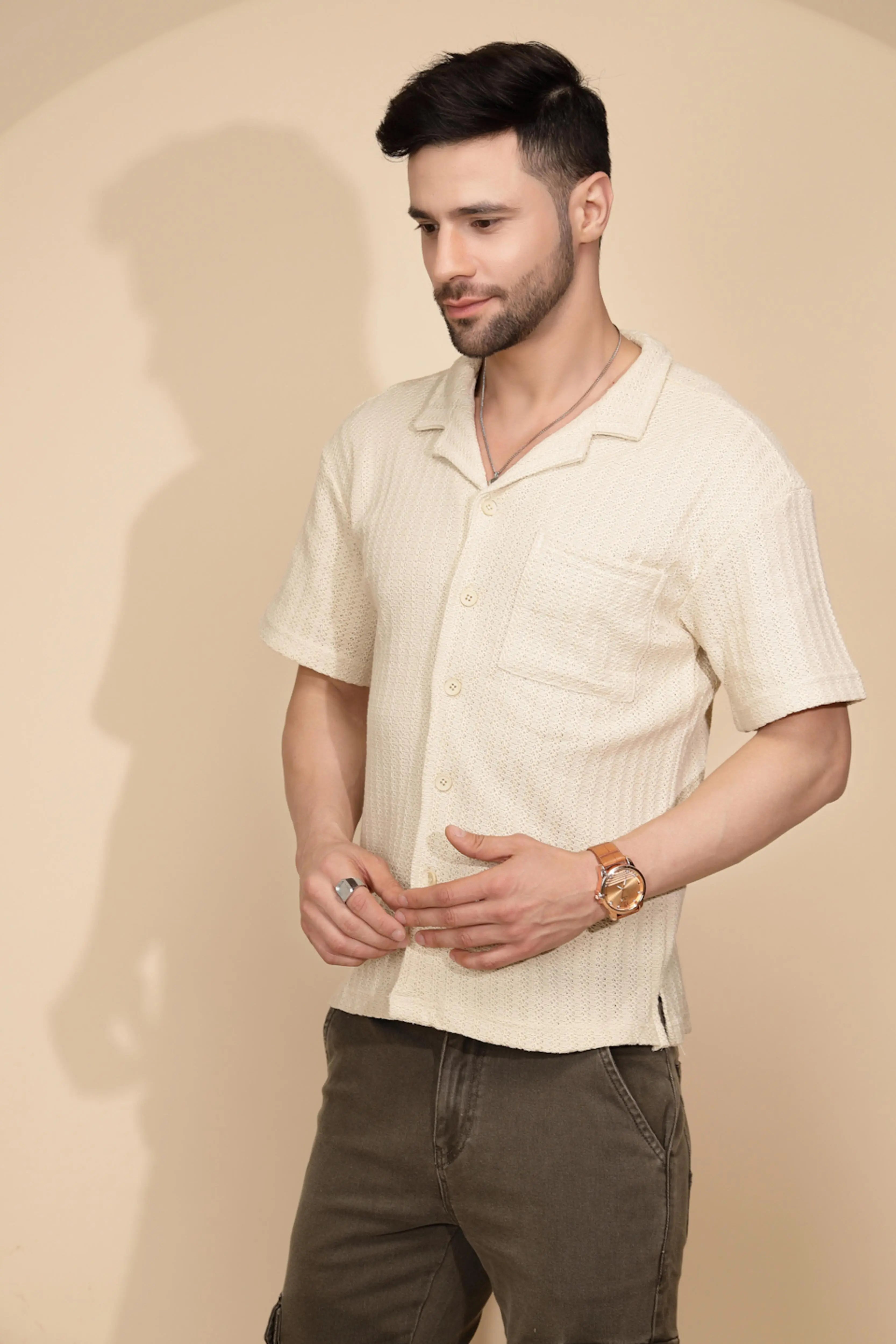 Beige cotton Regular Fit Shirt For Mens - Global Republic