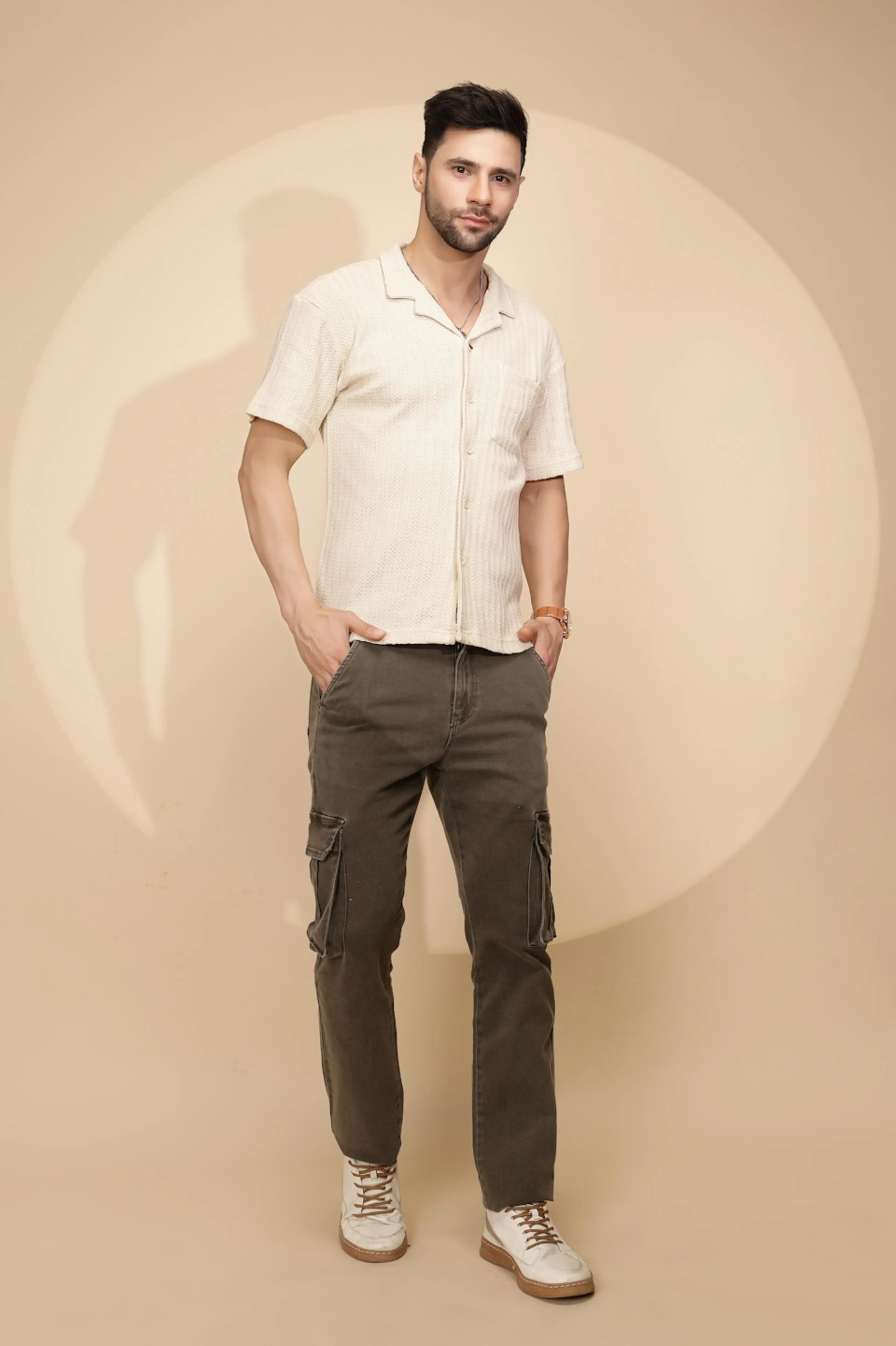 Beige cotton Regular Fit Shirt For Mens - Global Republic
