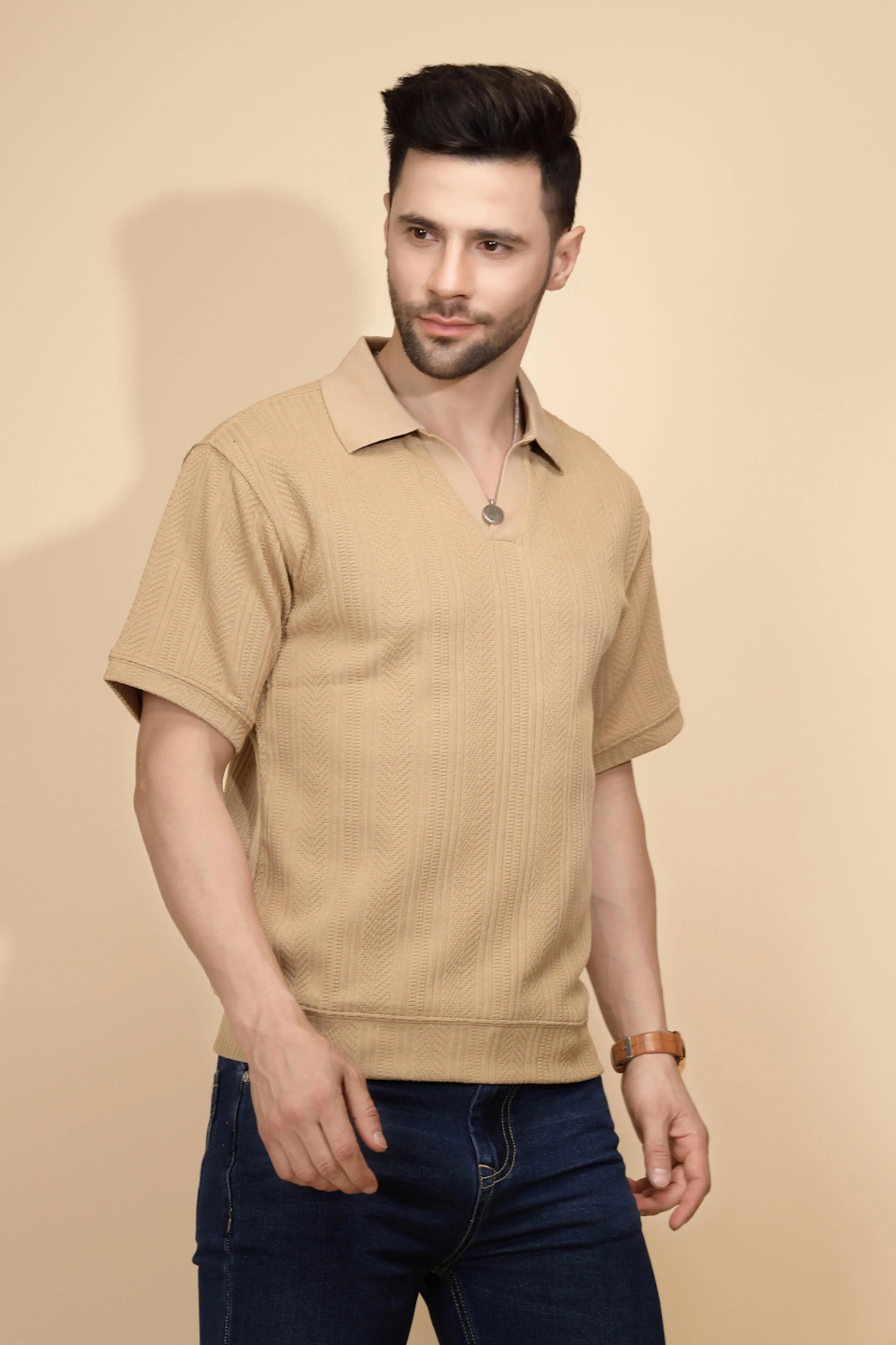 Khaki cotton Regular Fit T-Shirt - Global Republic