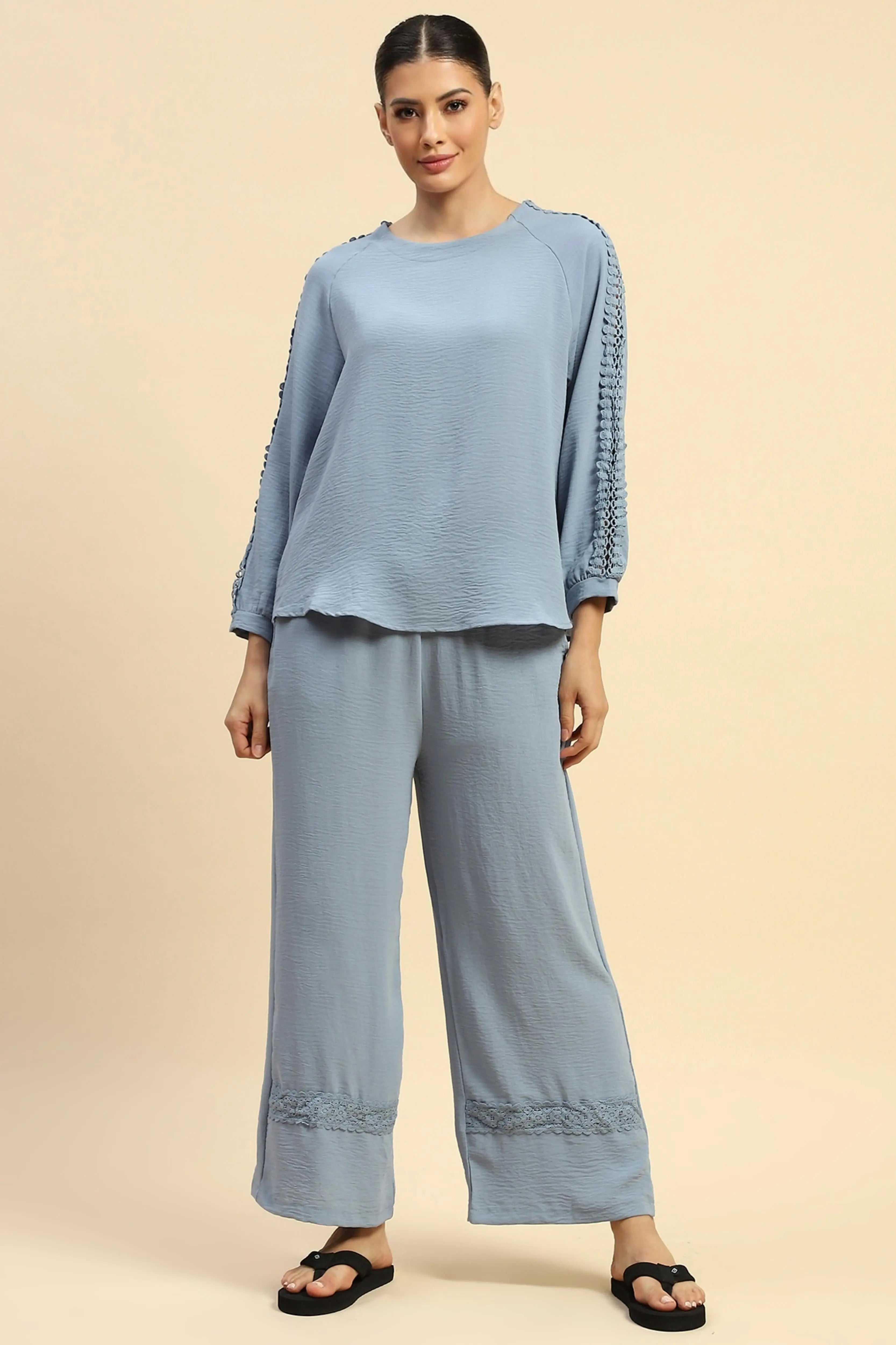 Blue  Rayon Relaxed Fit Night Suit For Women - Global Republic