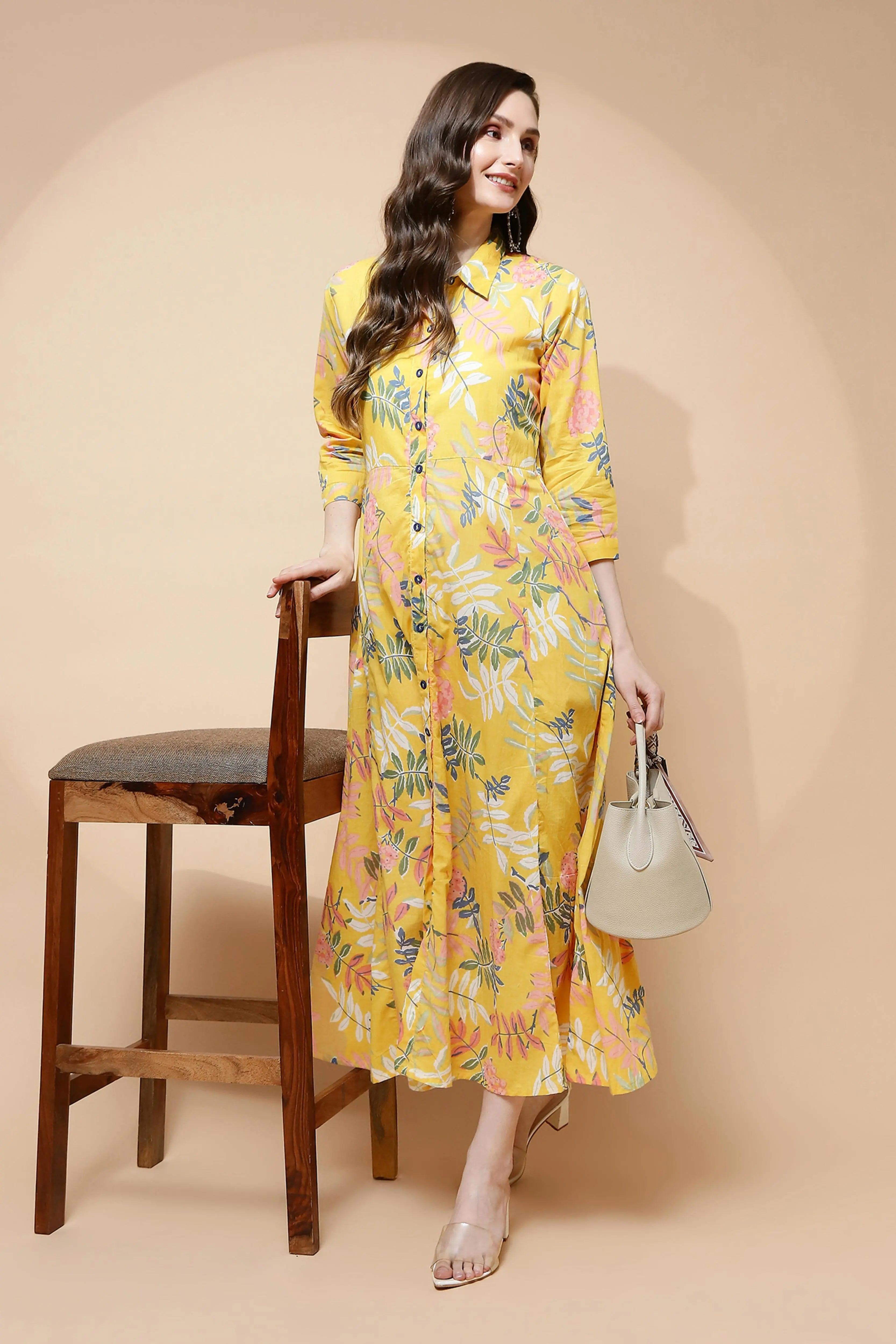 Yellow Cotton Blend Dress - Global Republic