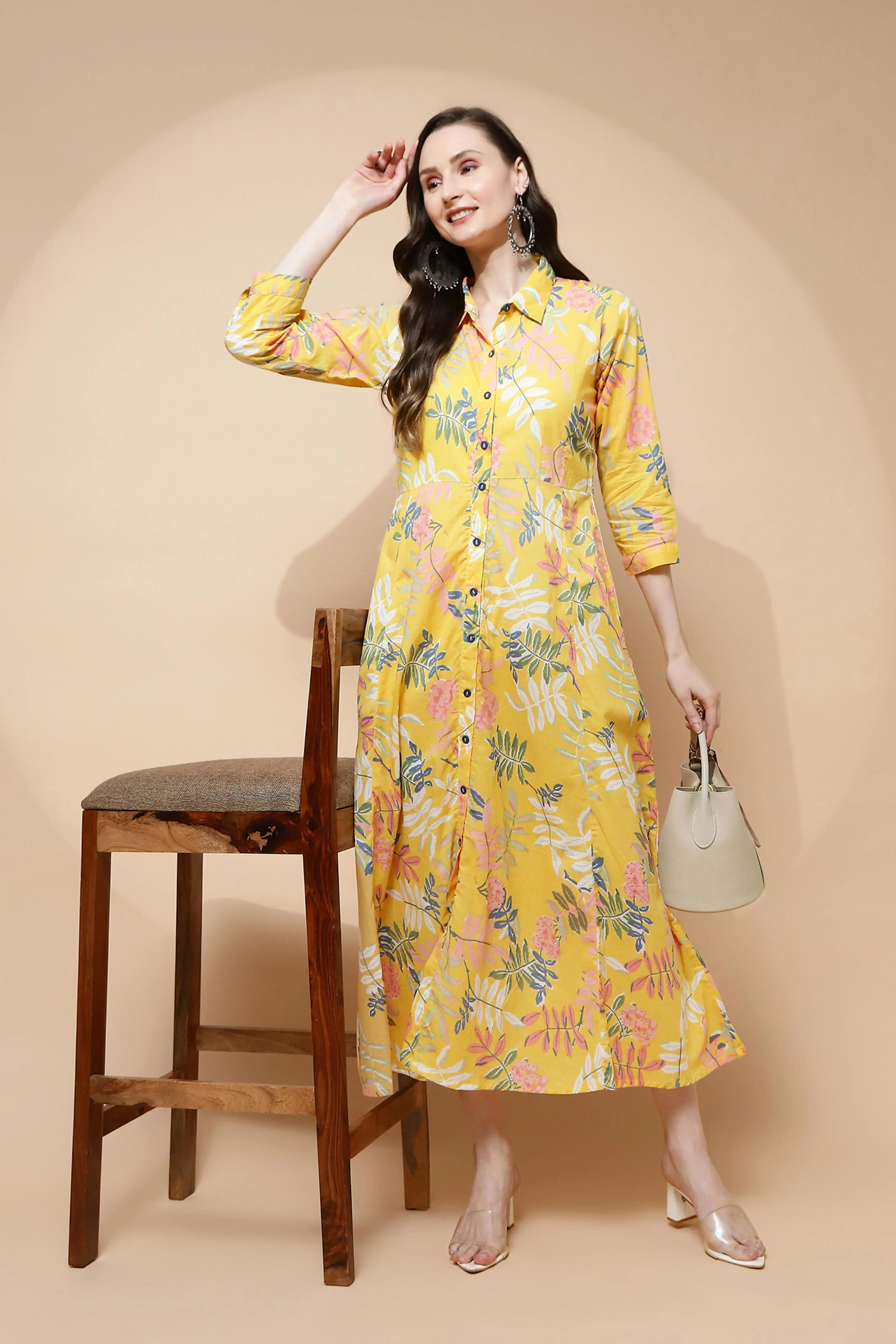 Yellow Cotton Blend Dress - Global Republic