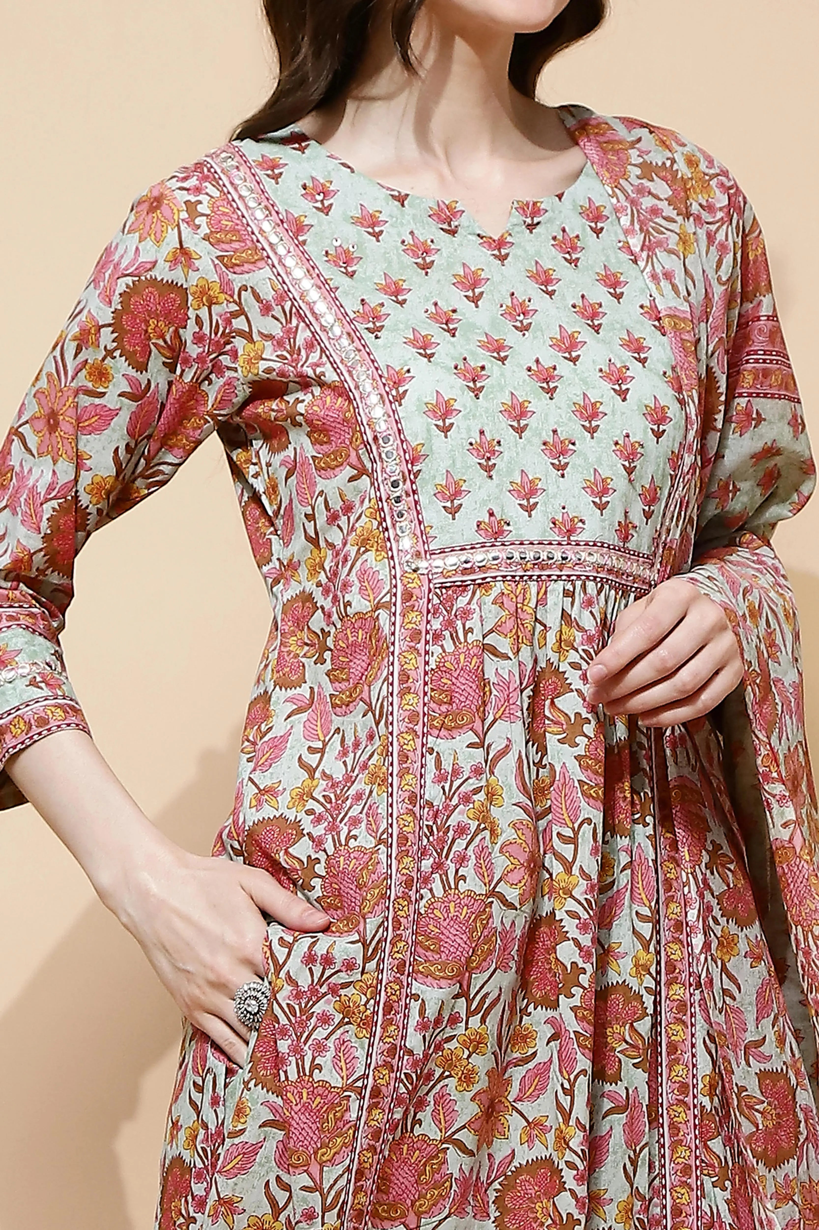 Green Cotton Blend Loose Fit Suit Set For Women - Global Republic