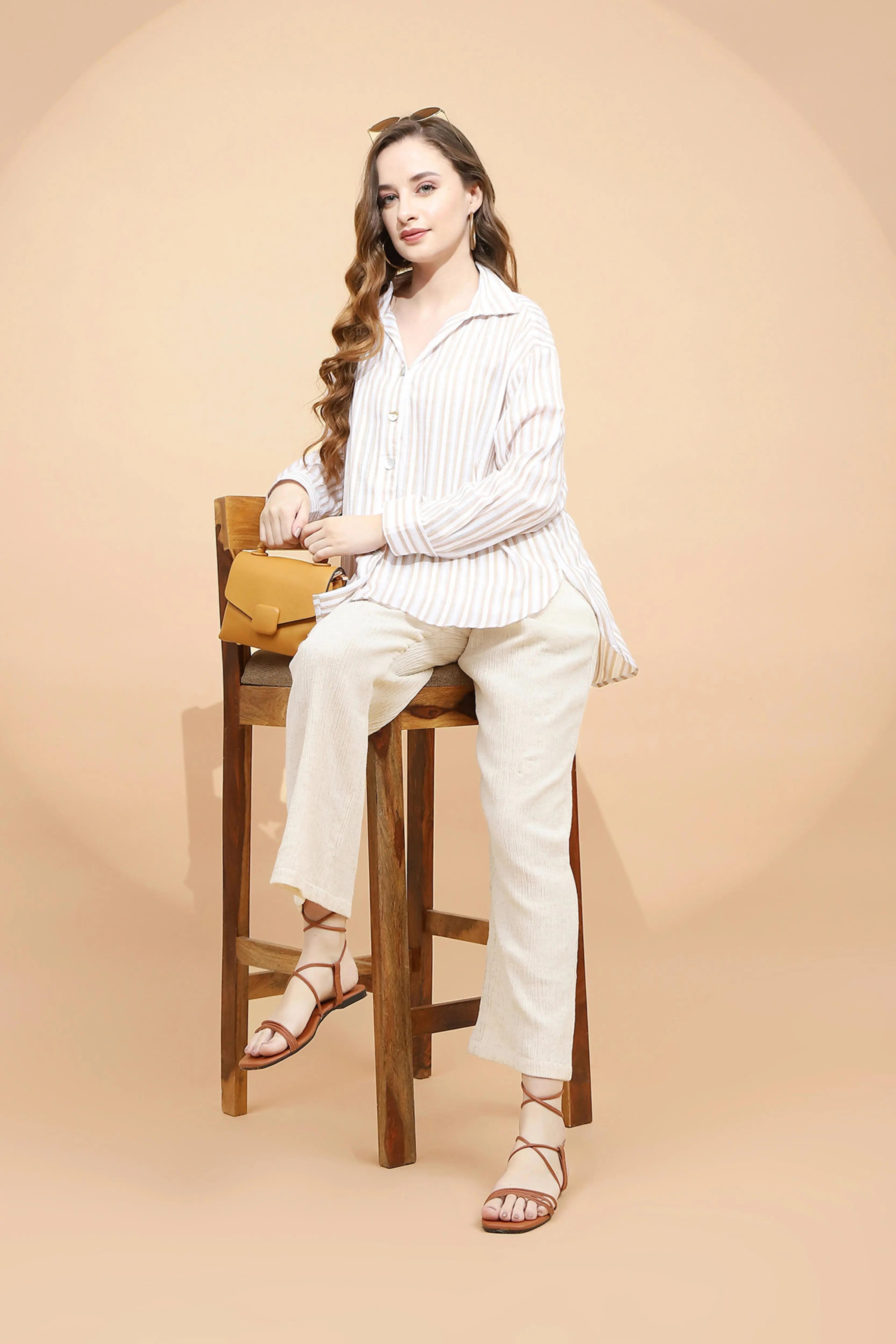 Beige Linen Relaxed Fit Lower - Global Republic