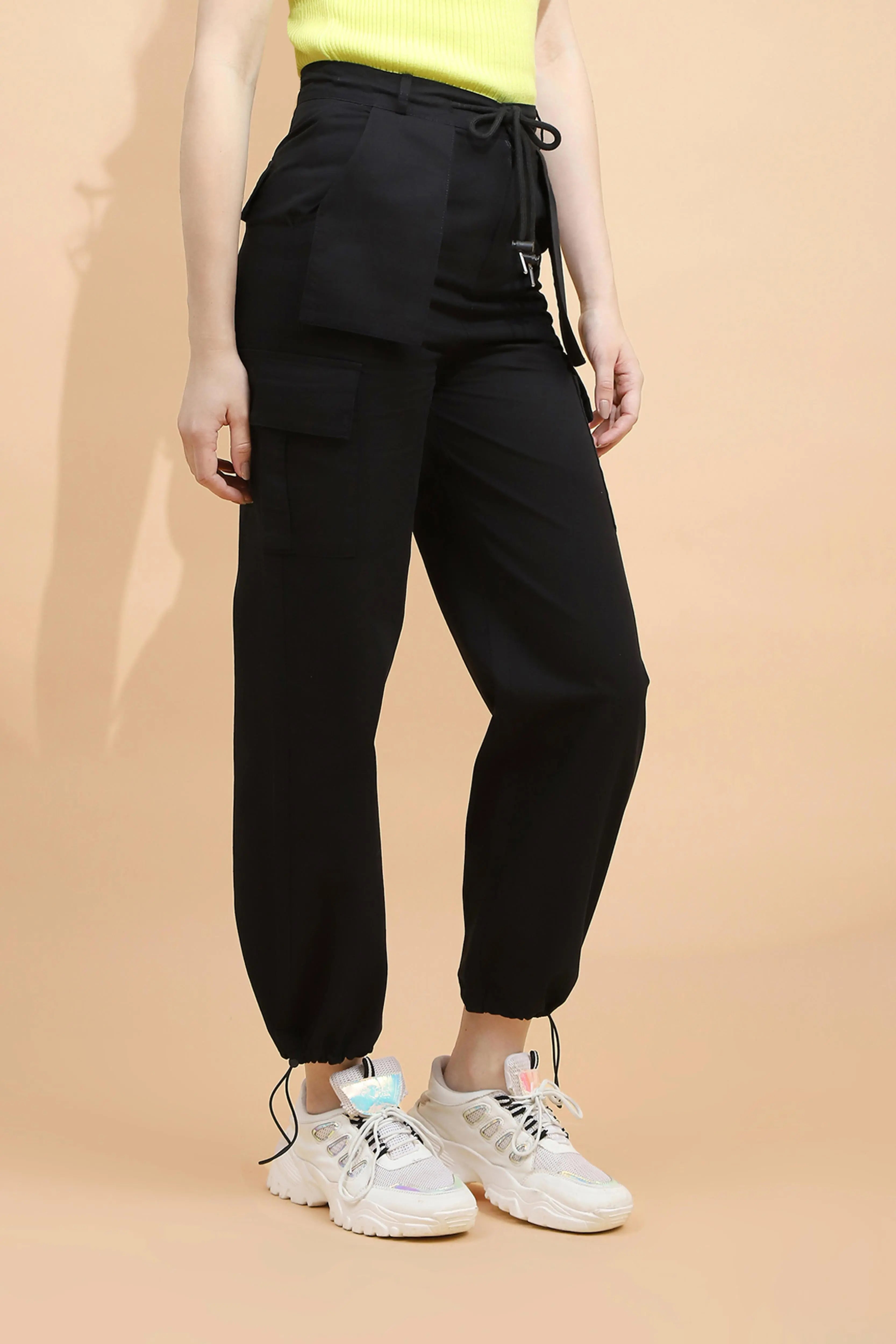 Black Cotton Relaxed Fit Cargo - Global Republic