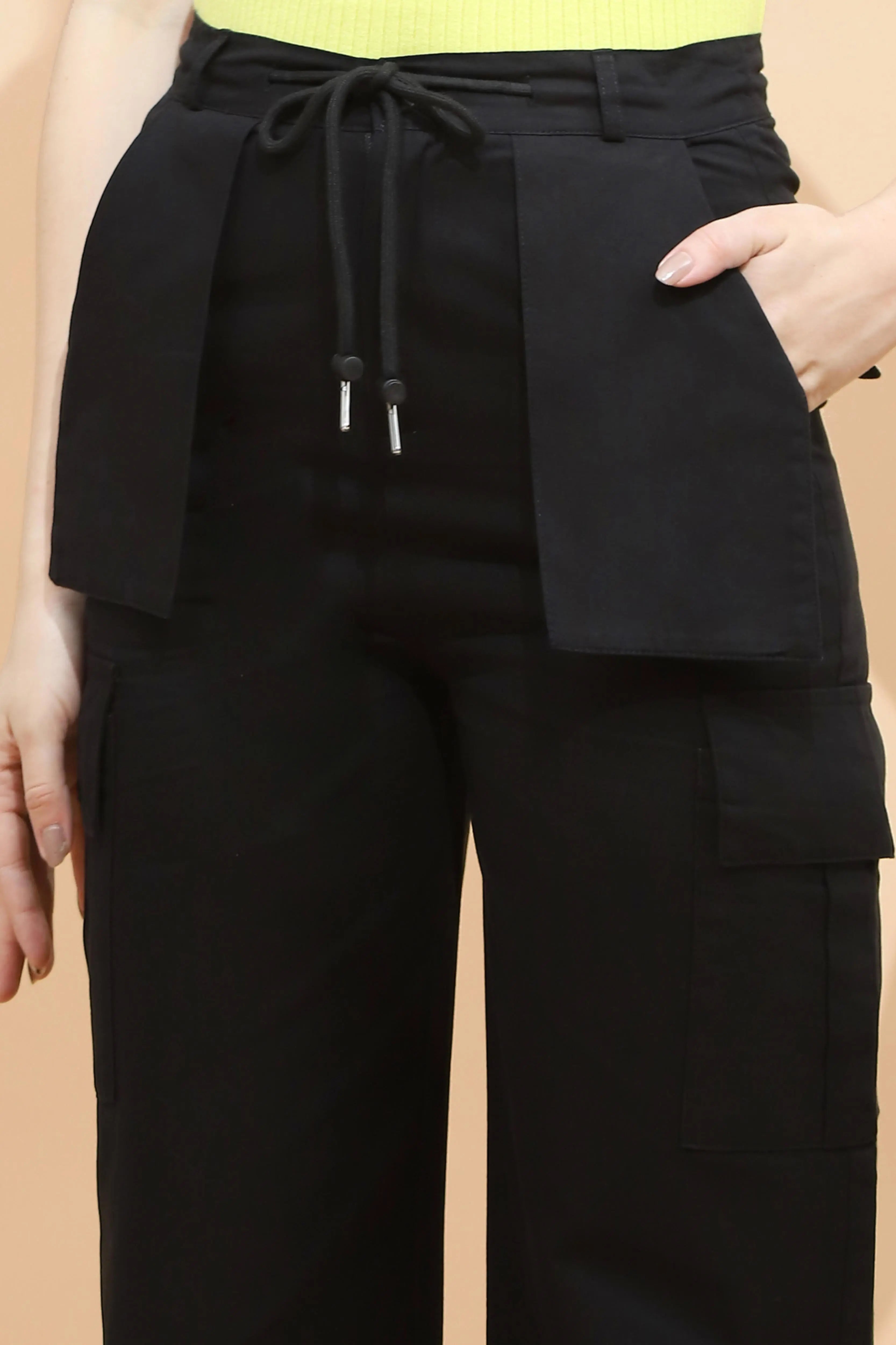 Black Cotton Relaxed Fit Cargo - Global Republic