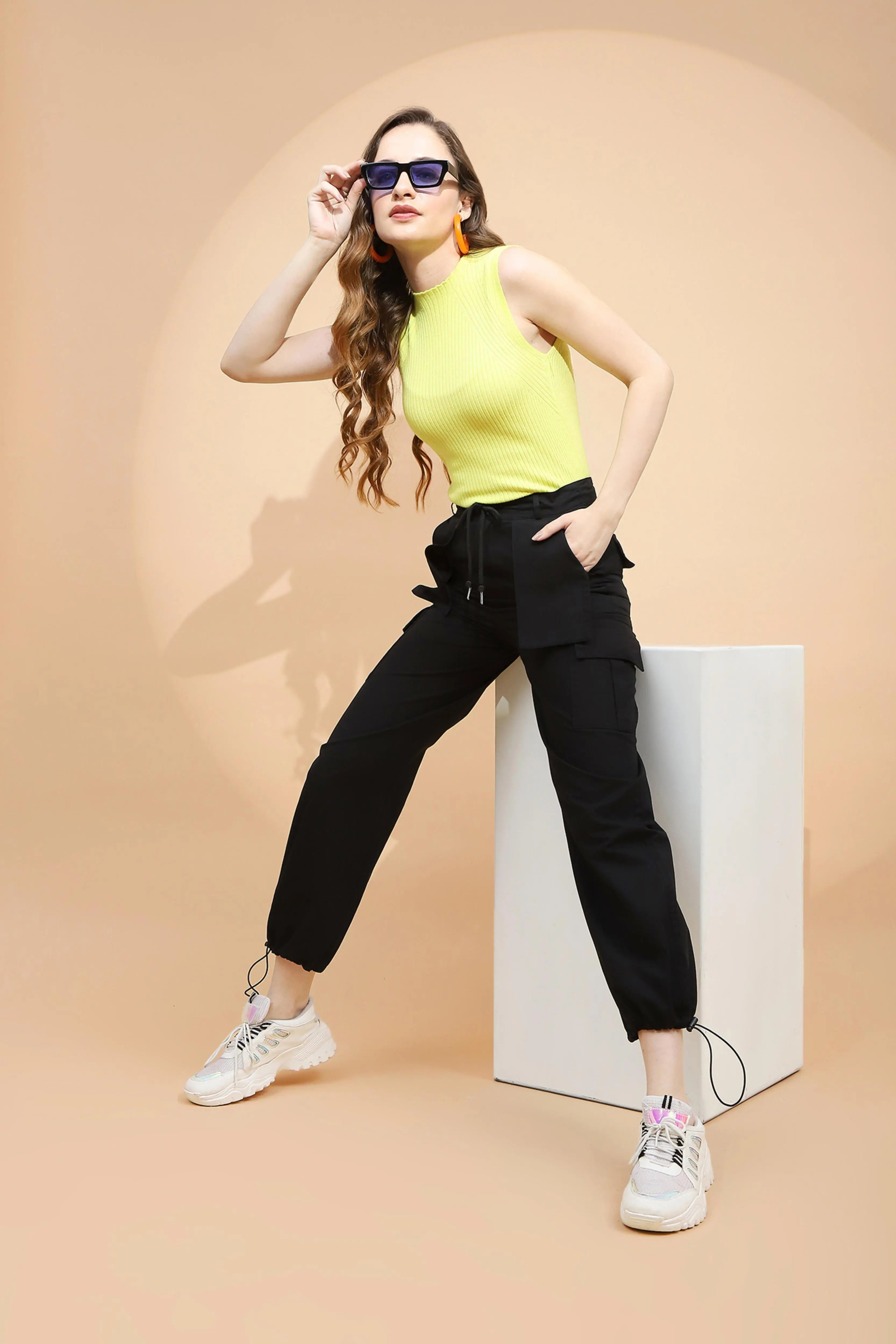 Black Cotton Relaxed Fit Cargo - Global Republic