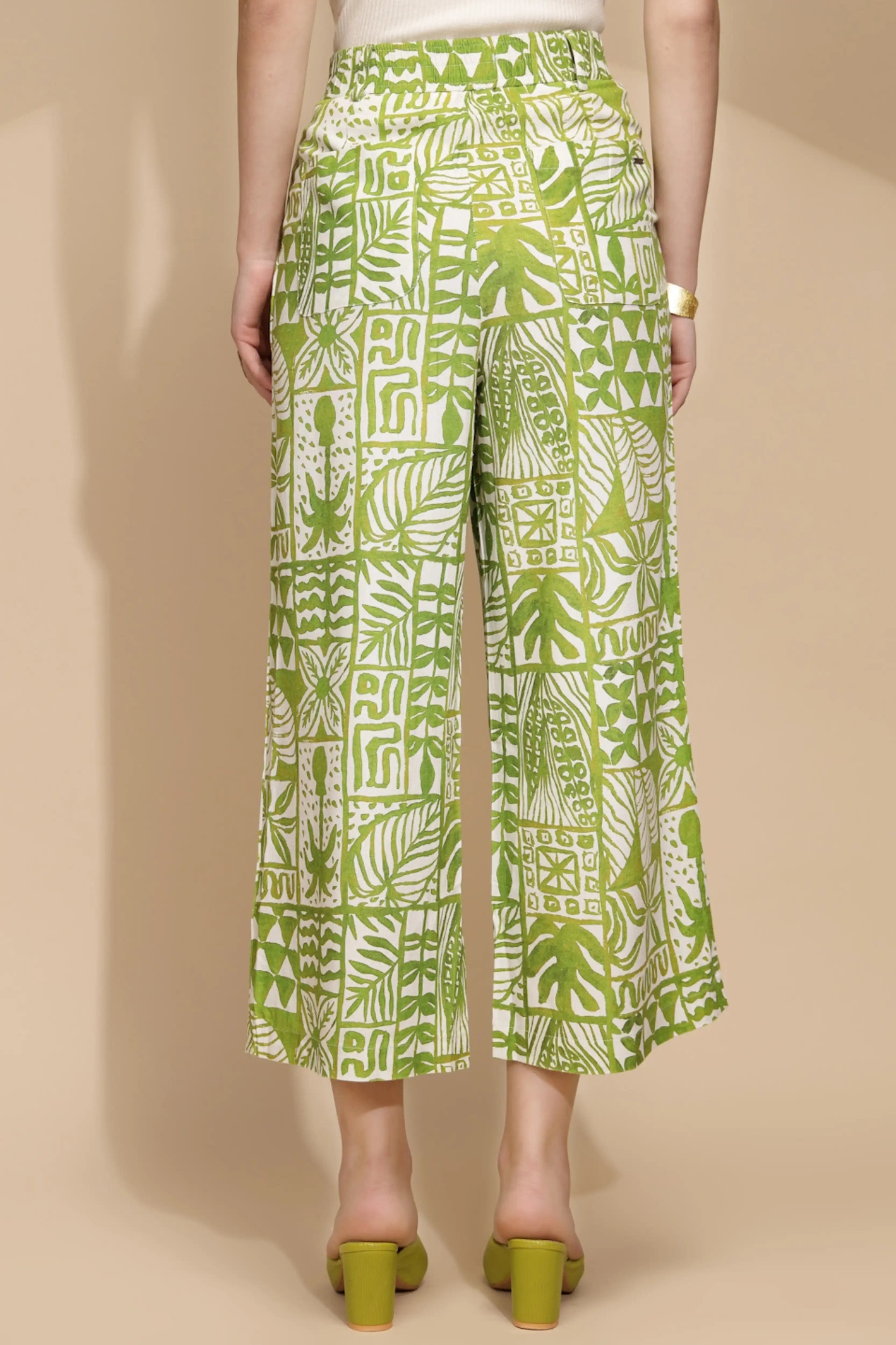 Green Linen Blend Regular Fit Trouser