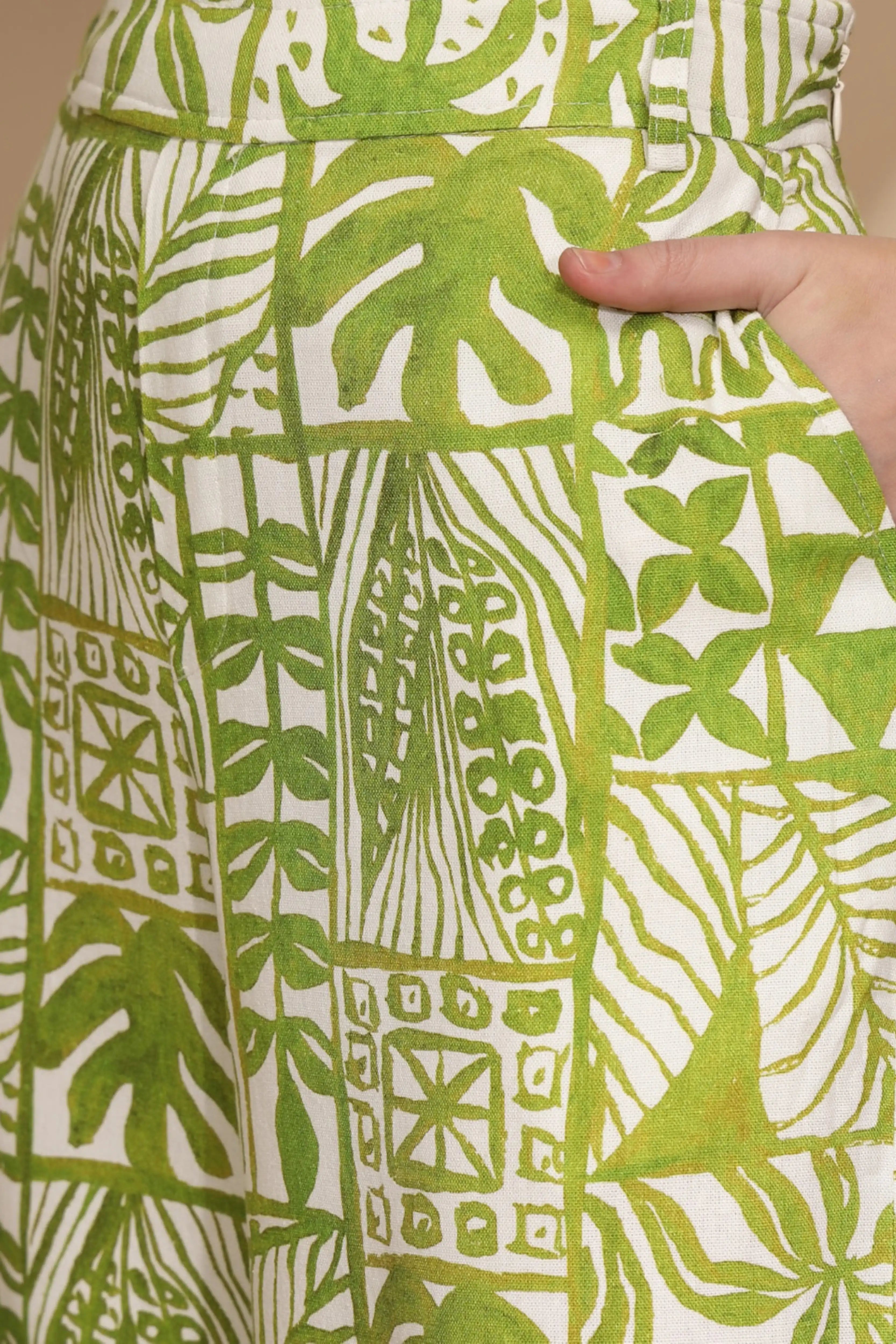 Green Linen Blend Regular Fit Trouser