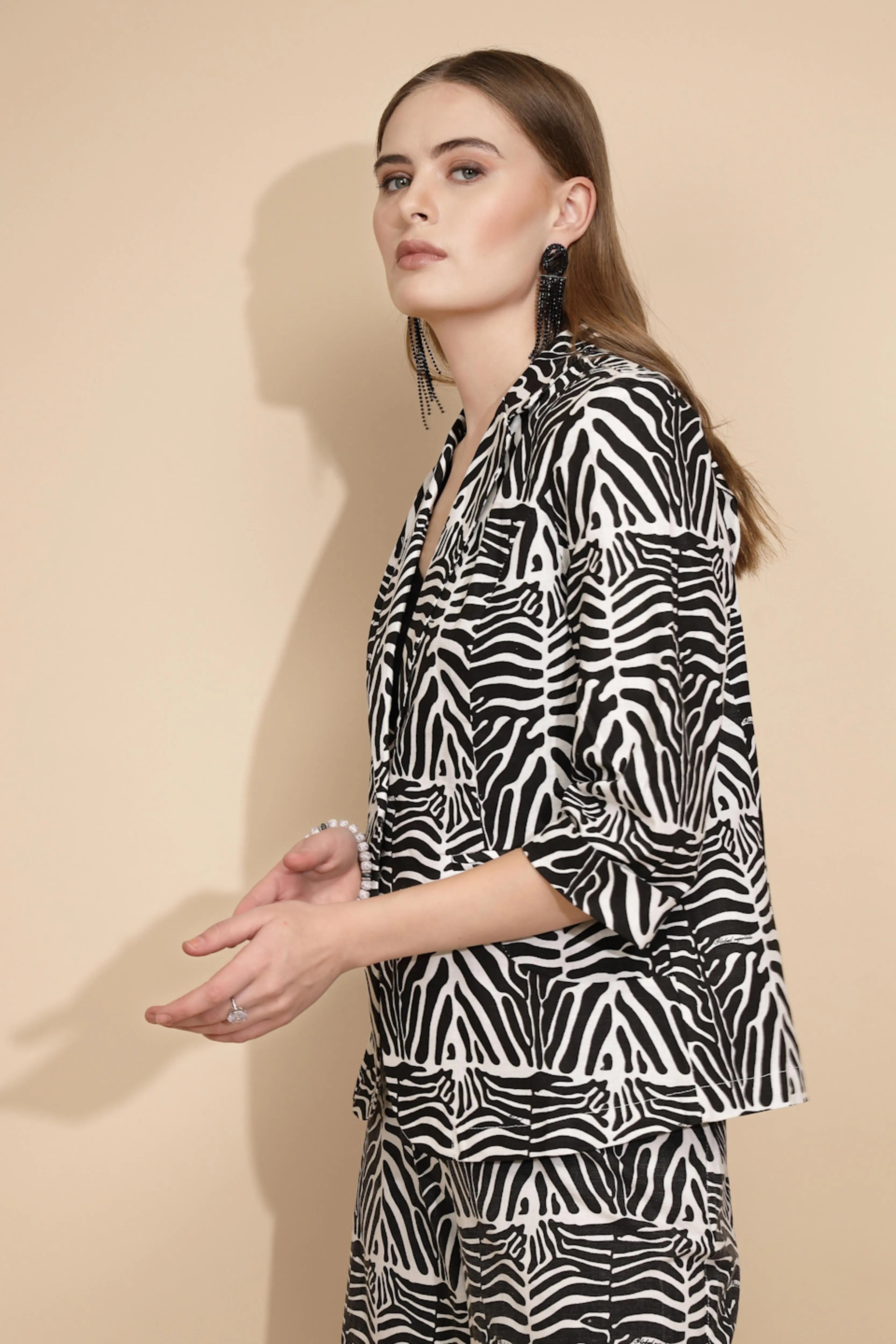 White Cotton Zebra Print Coat - Global Republic