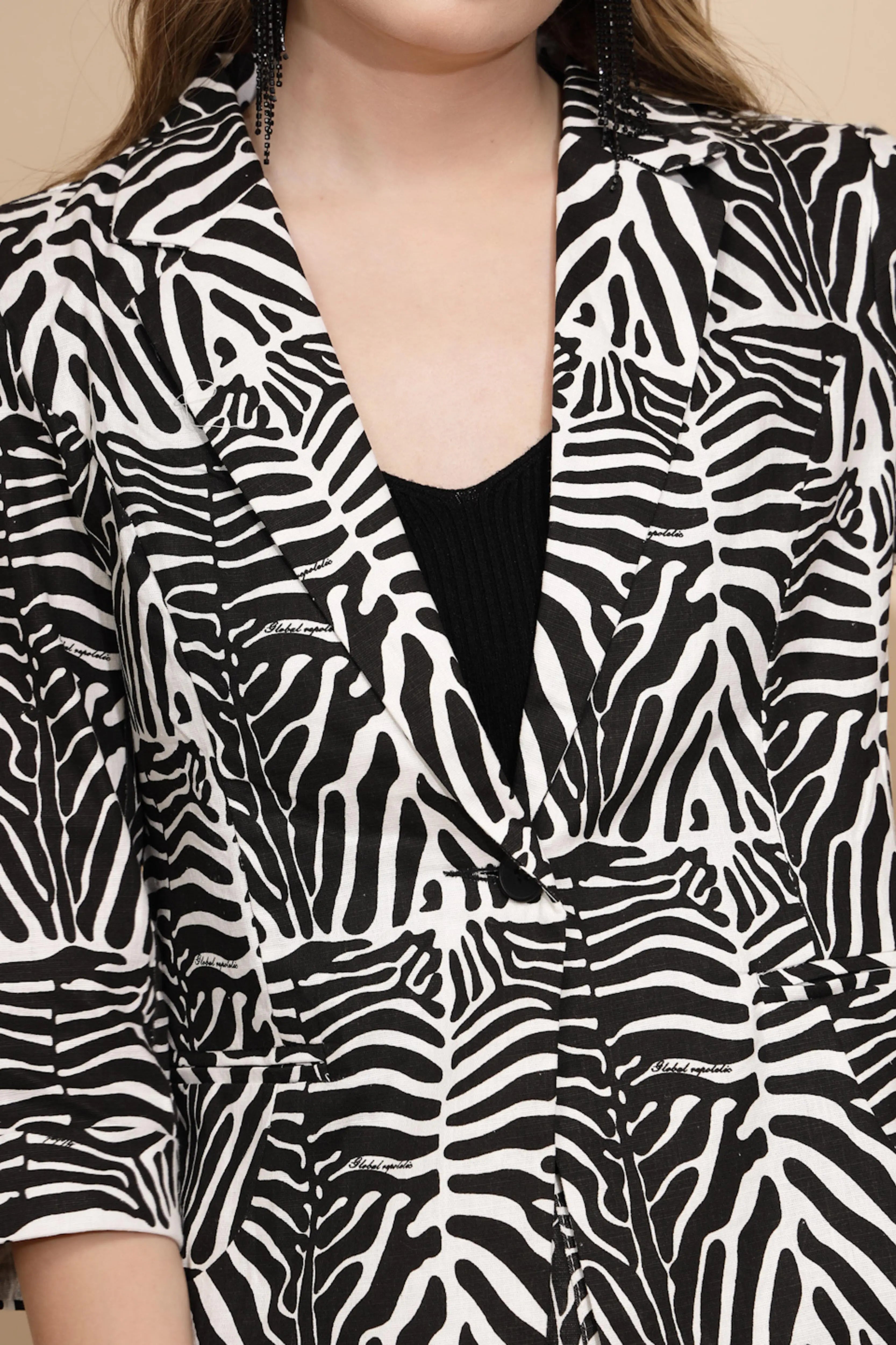 White Cotton Zebra Print Coat - Global Republic