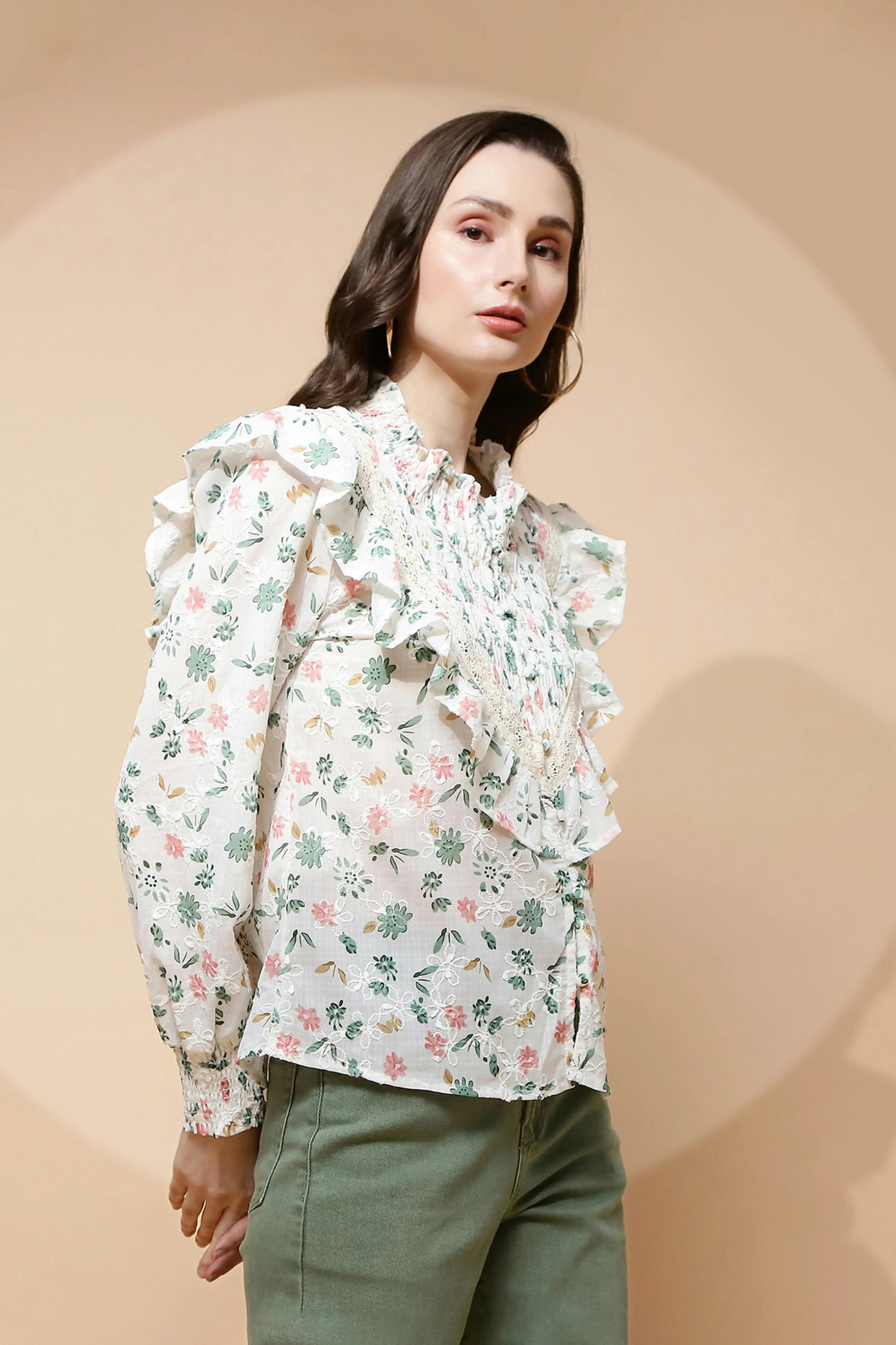 Green cotton Regular Fit Blouse - Global Republic