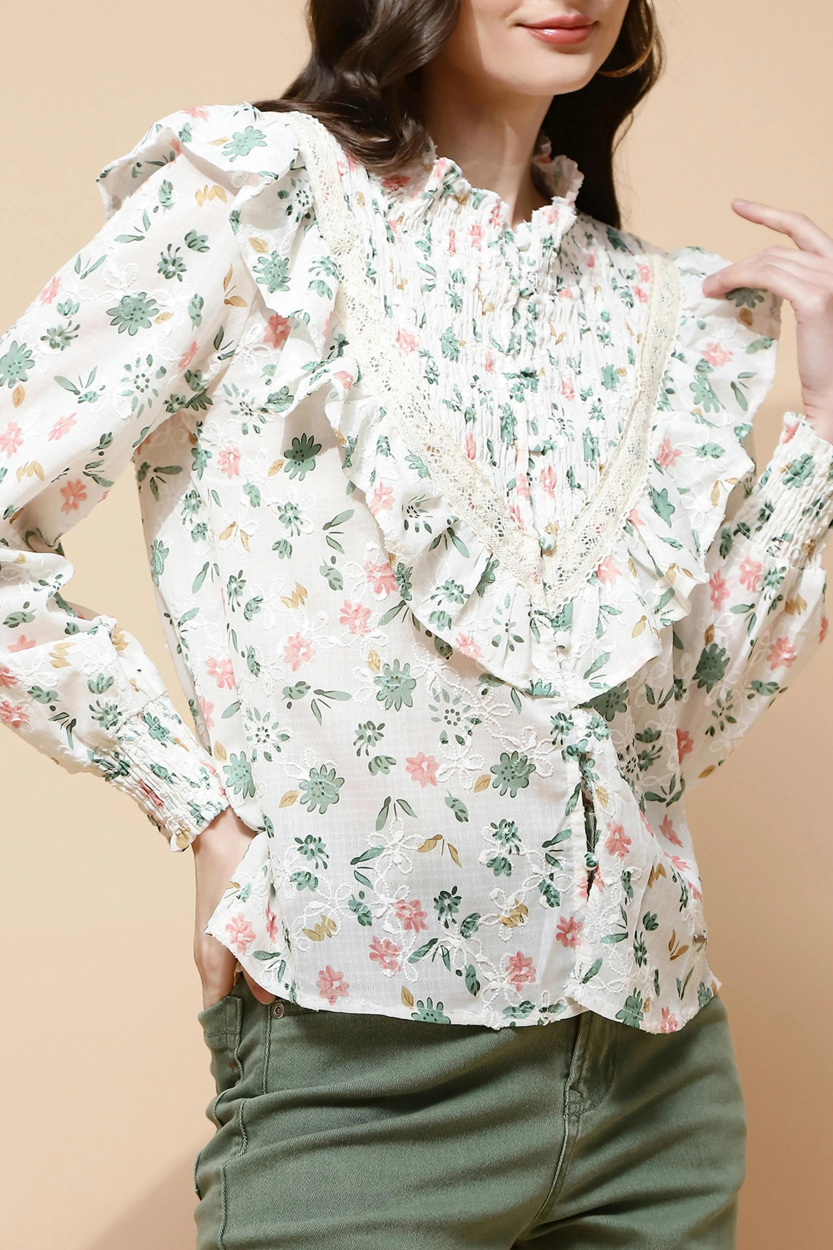 Green cotton Regular Fit Blouse - Global Republic