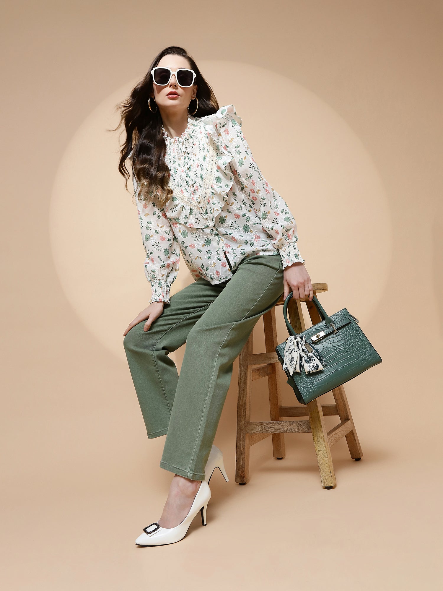 Green cotton Regular Fit Blouse - Global Republic