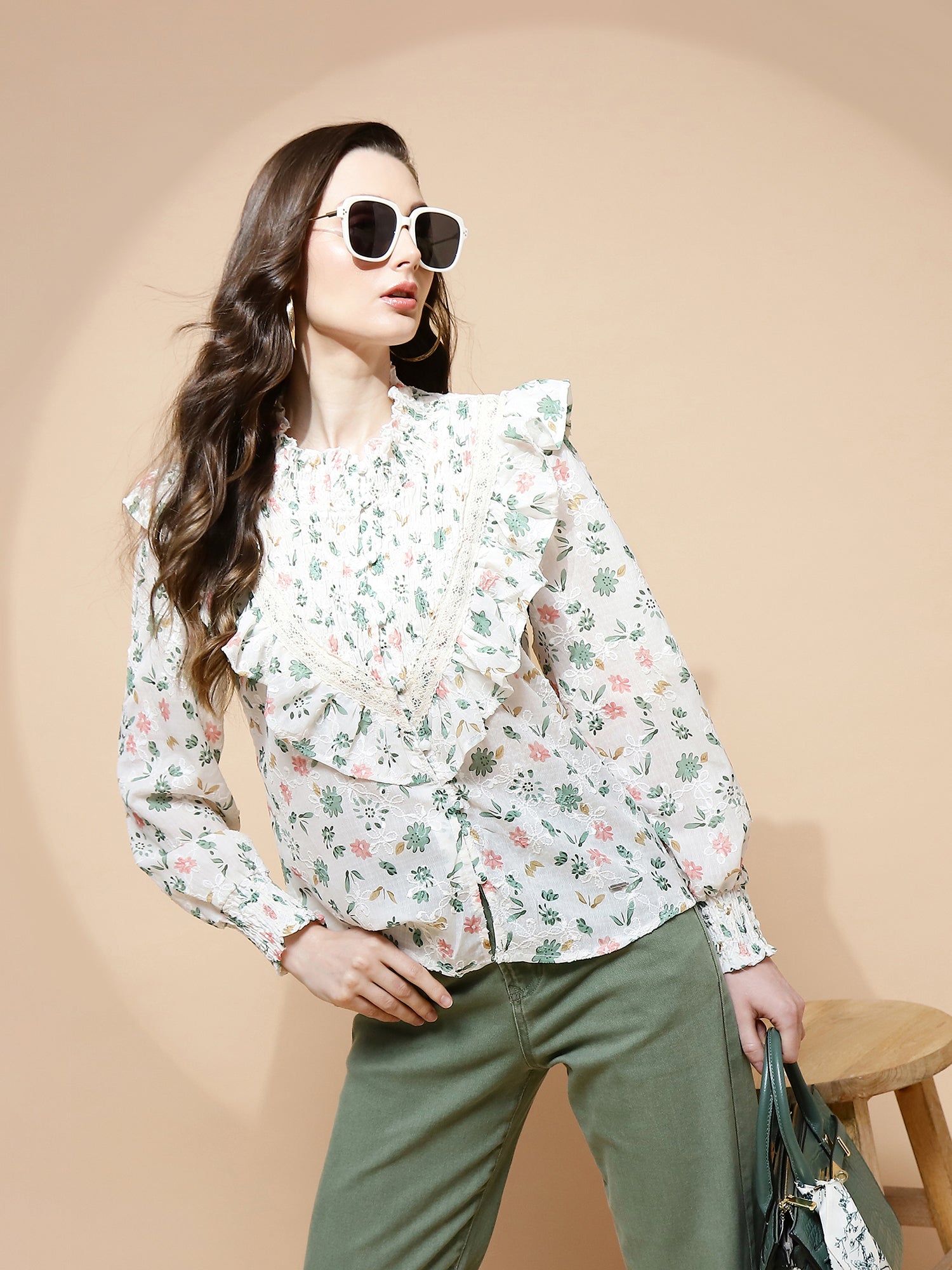 Green cotton Regular Fit Blouse - Global Republic