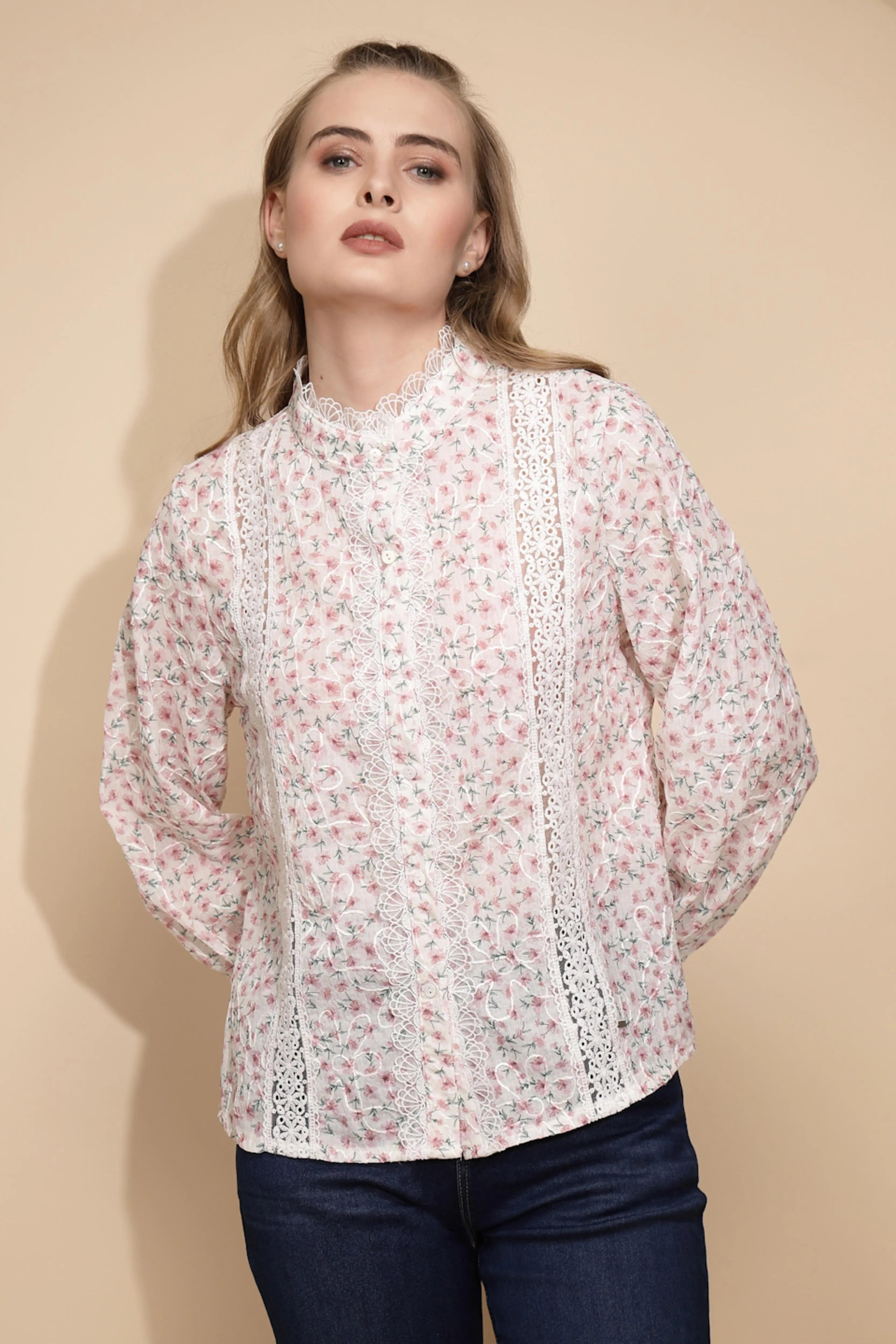Rose cotton Loose Fit Shirt For Women - Global Republic