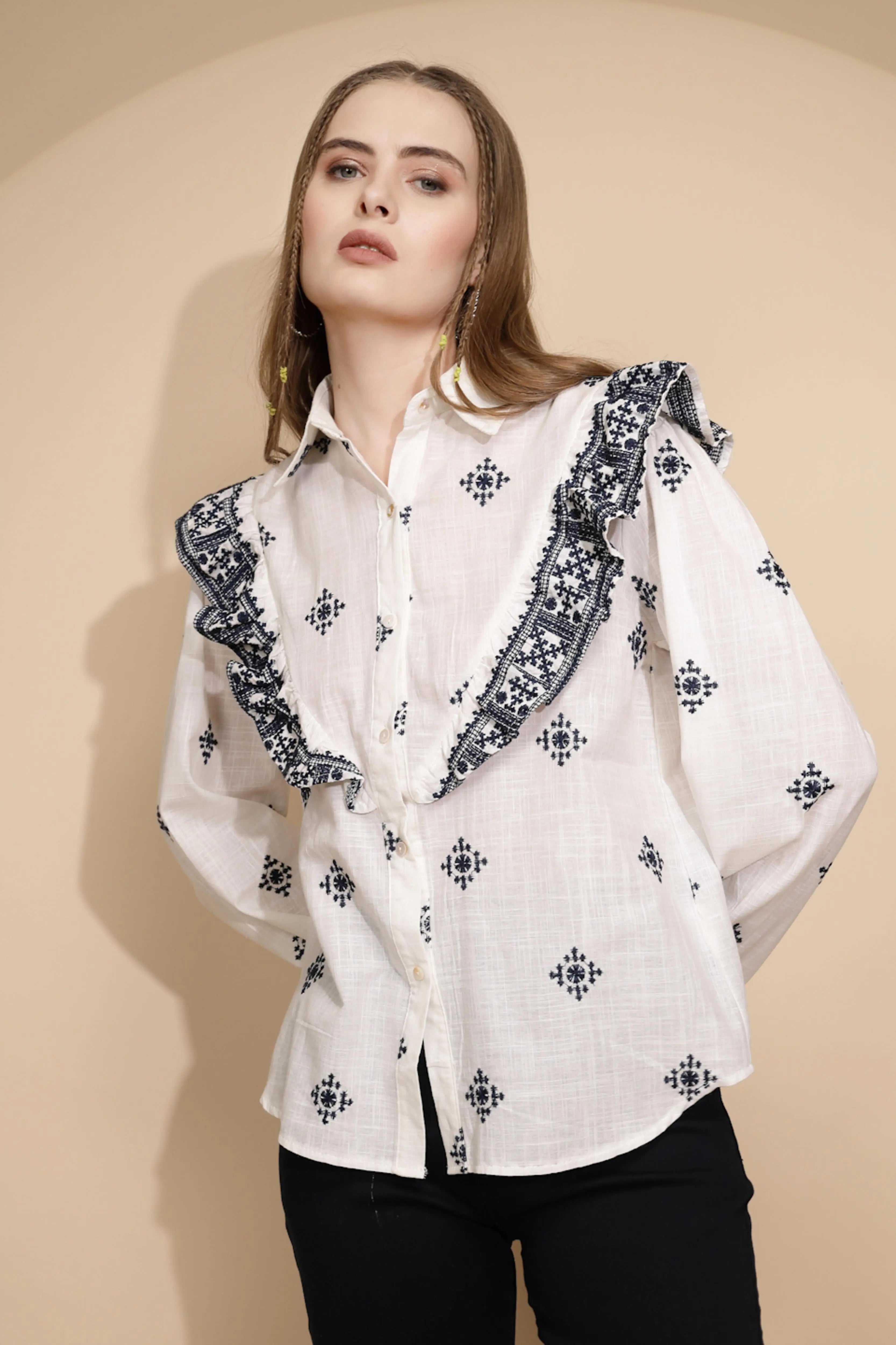 White cotton Regular Fit Shirt - Global Republic