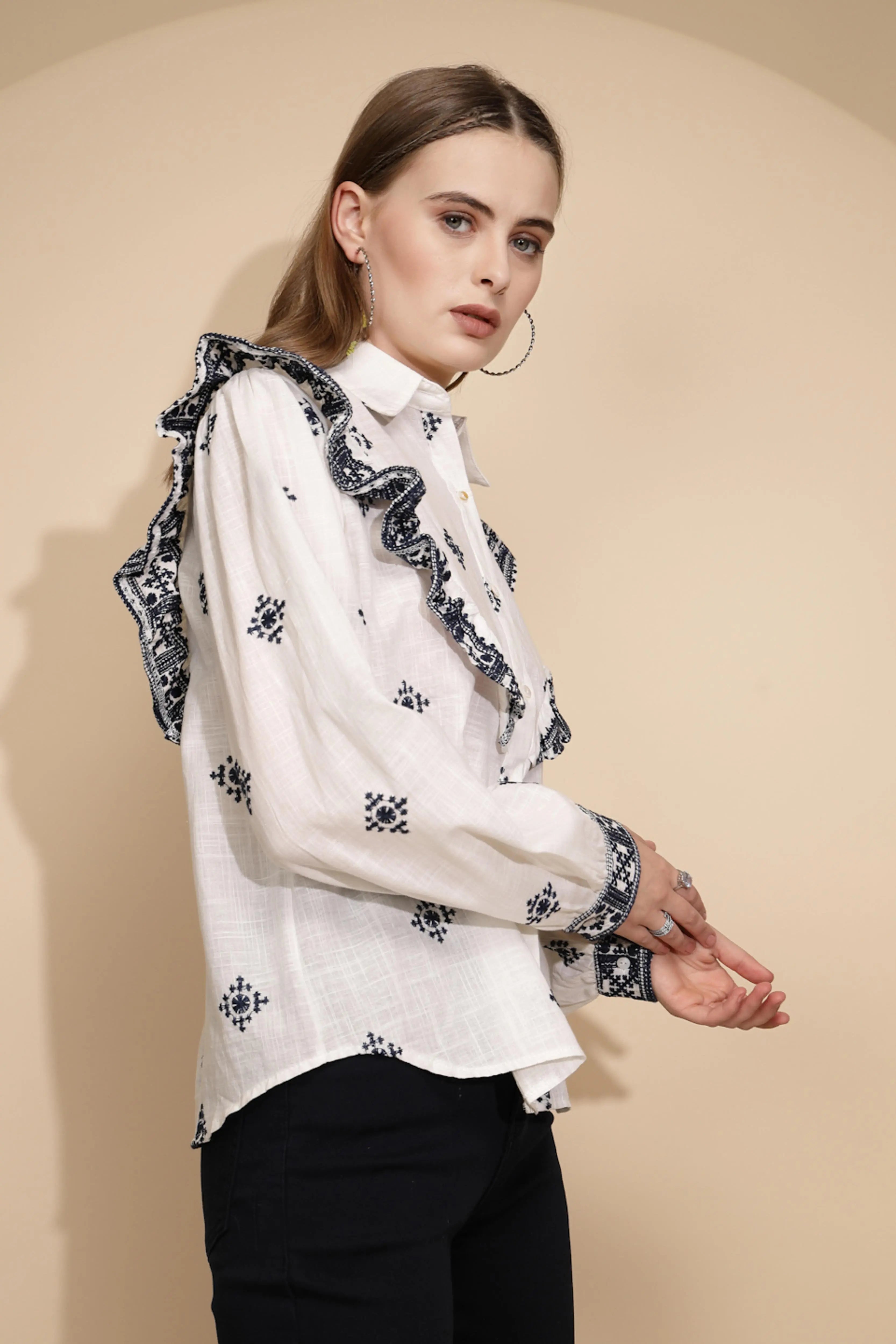 White cotton Regular Fit Shirt - Global Republic