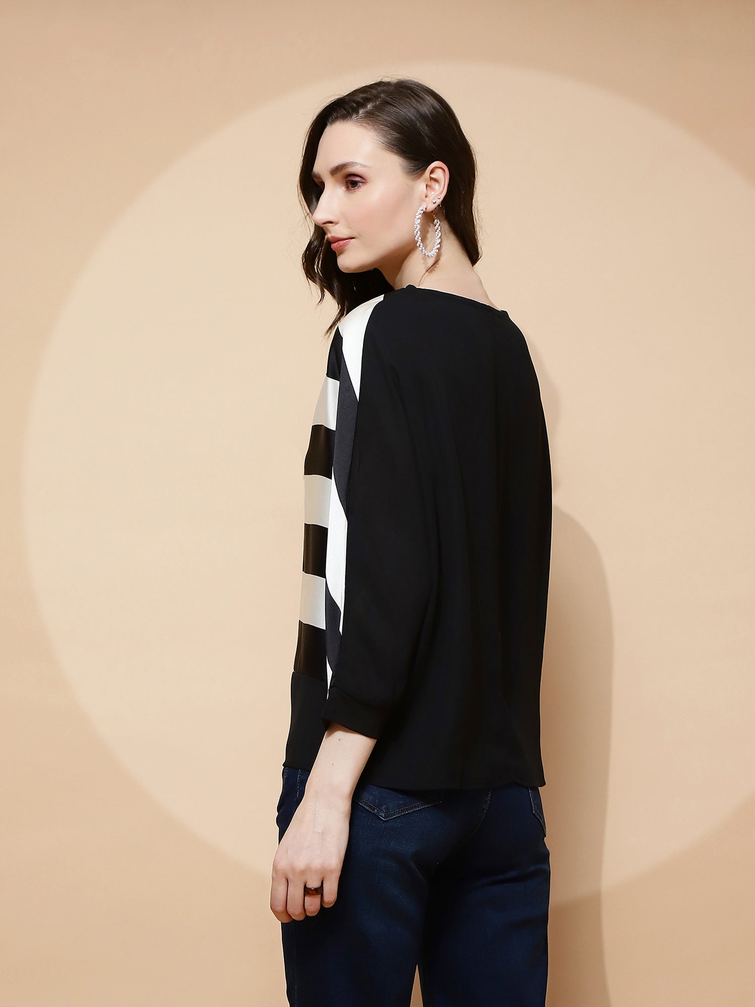 Monochrome Striped Poly Blend Top