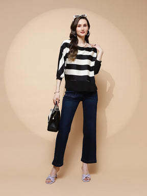 Monochrome Striped Poly Blend Top
