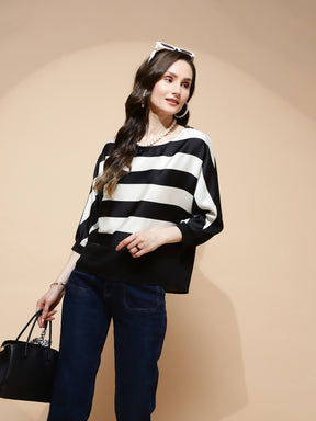 Monochrome Striped Poly Blend Top