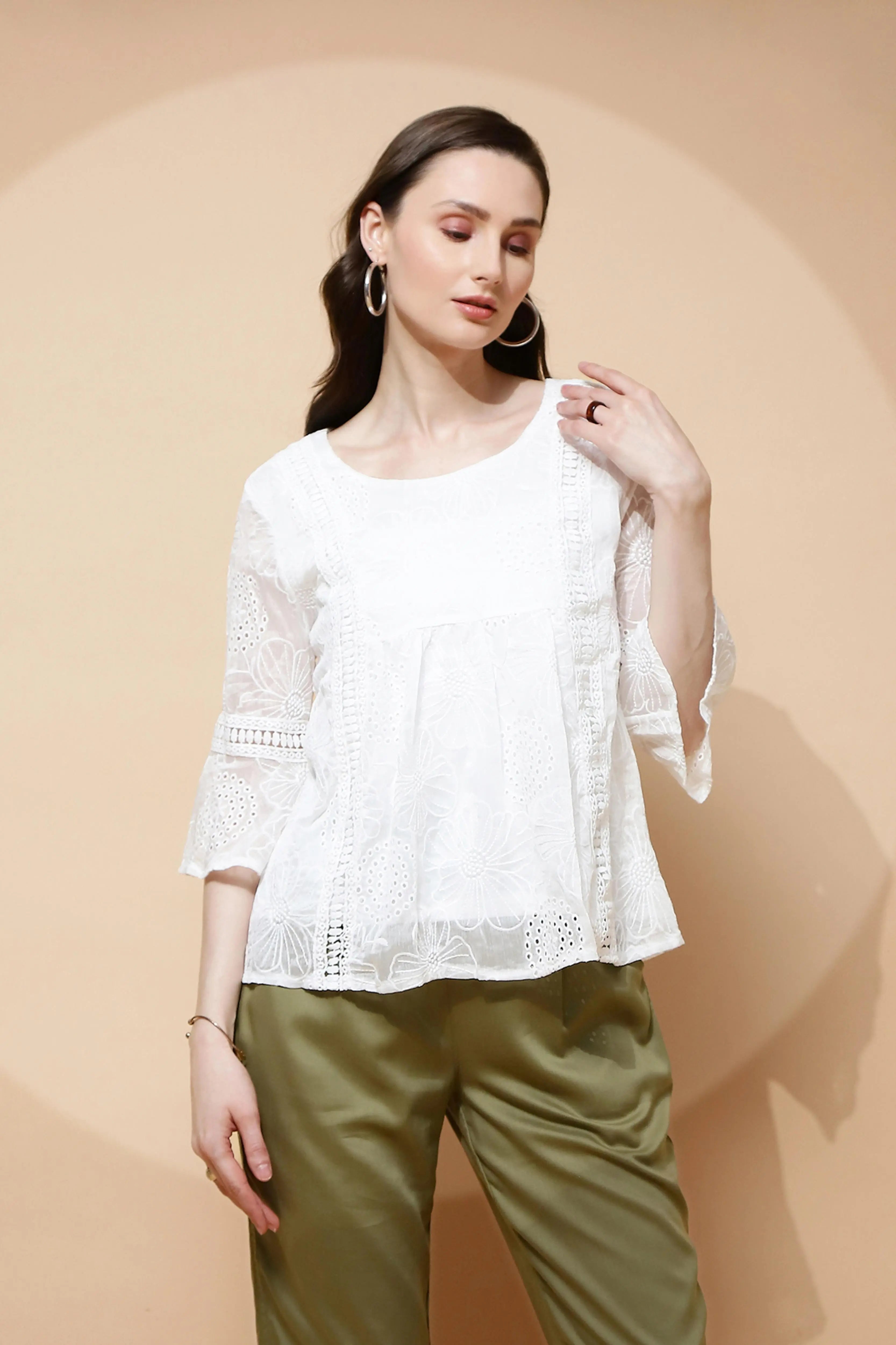 White  Regular Fit Blouse For Women - Global Republic