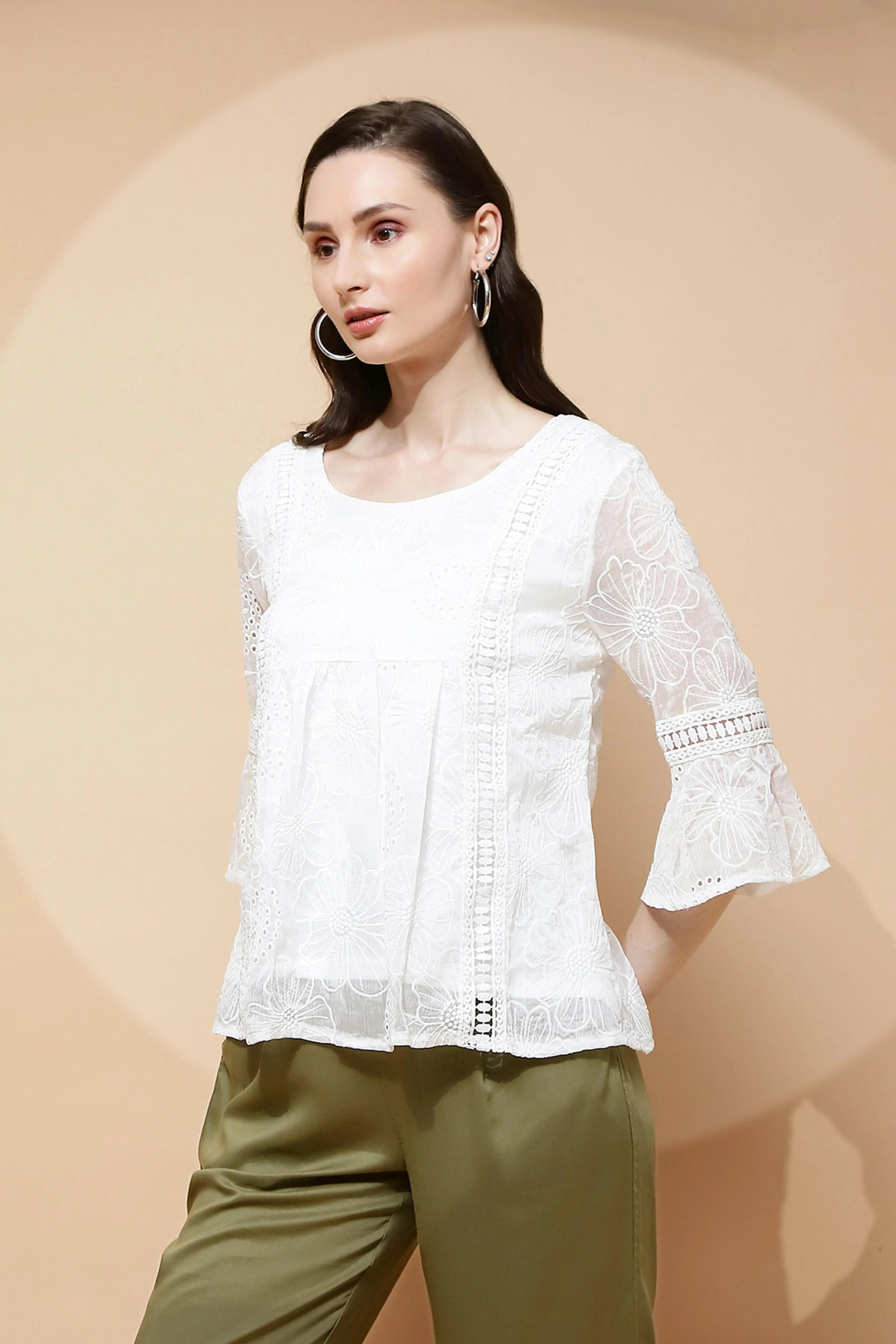 White  Regular Fit Blouse For Women - Global Republic