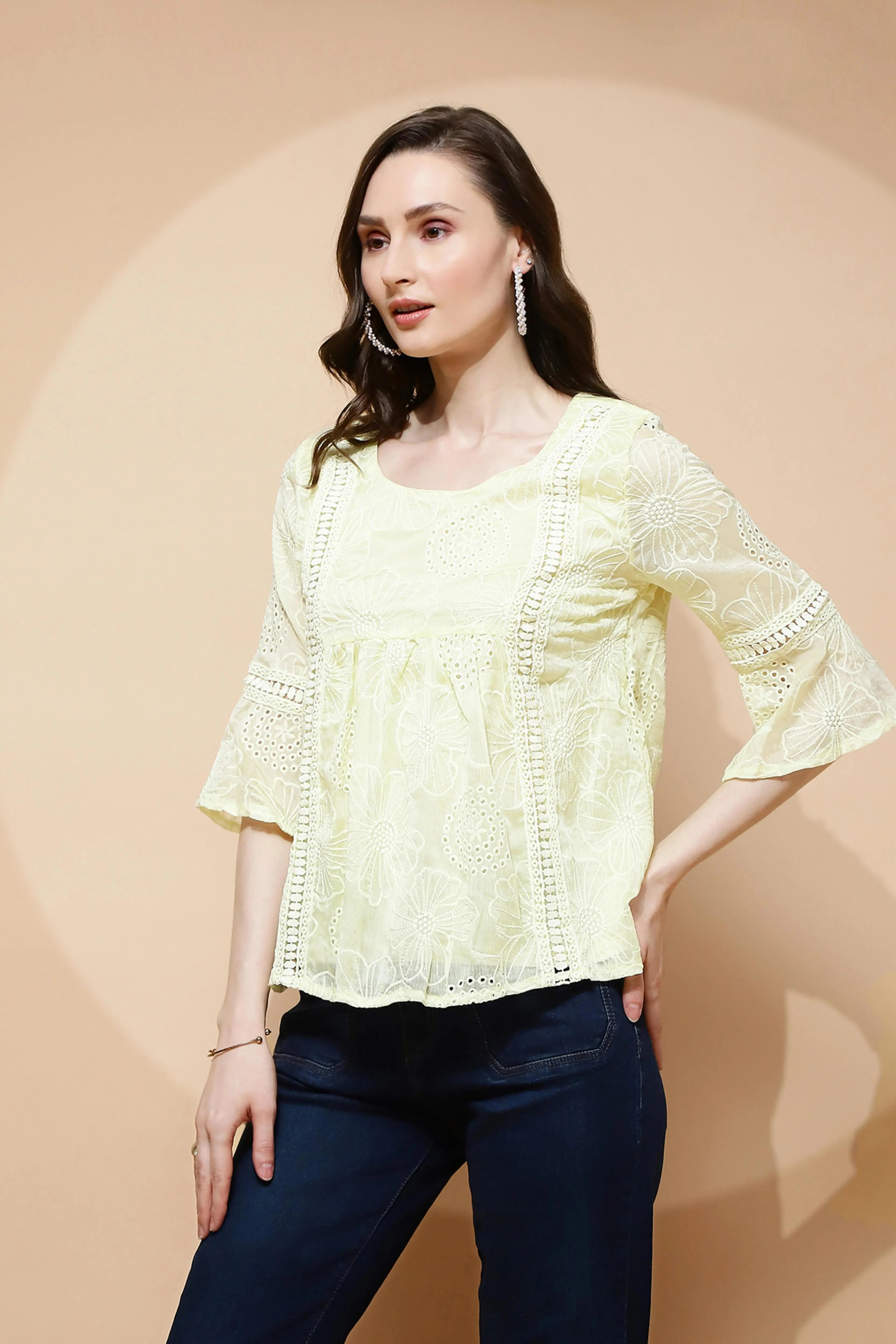 Yellow  Regular Fit Blouse For Women - Global Republic