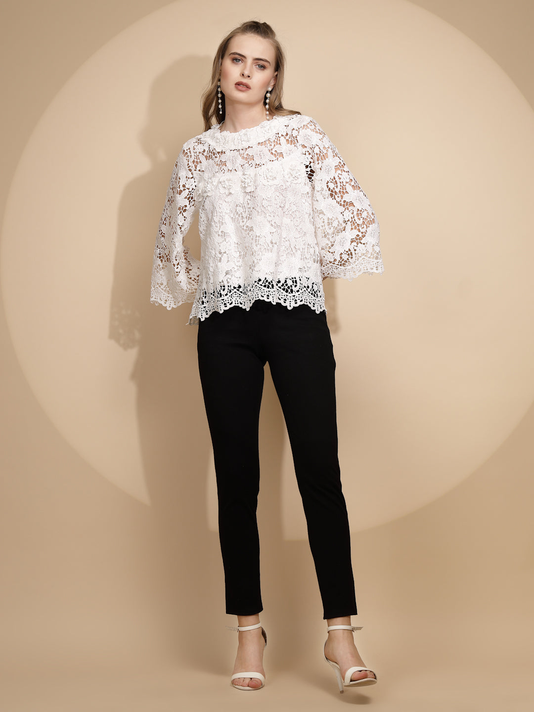 White Poly Blend Loose Fit Top