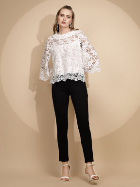 White Poly Blend Loose Fit Top