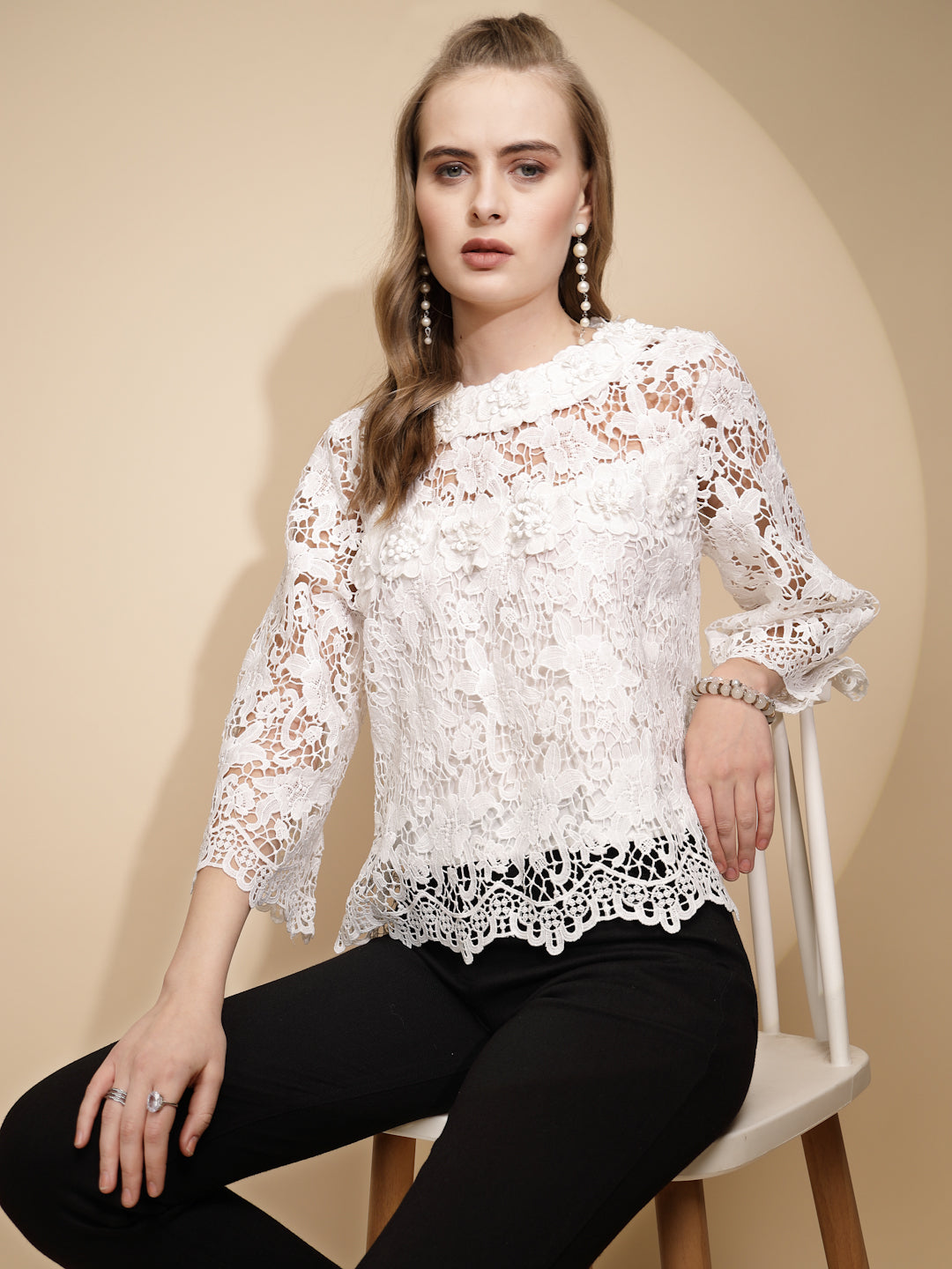 White Poly Blend Loose Fit Top