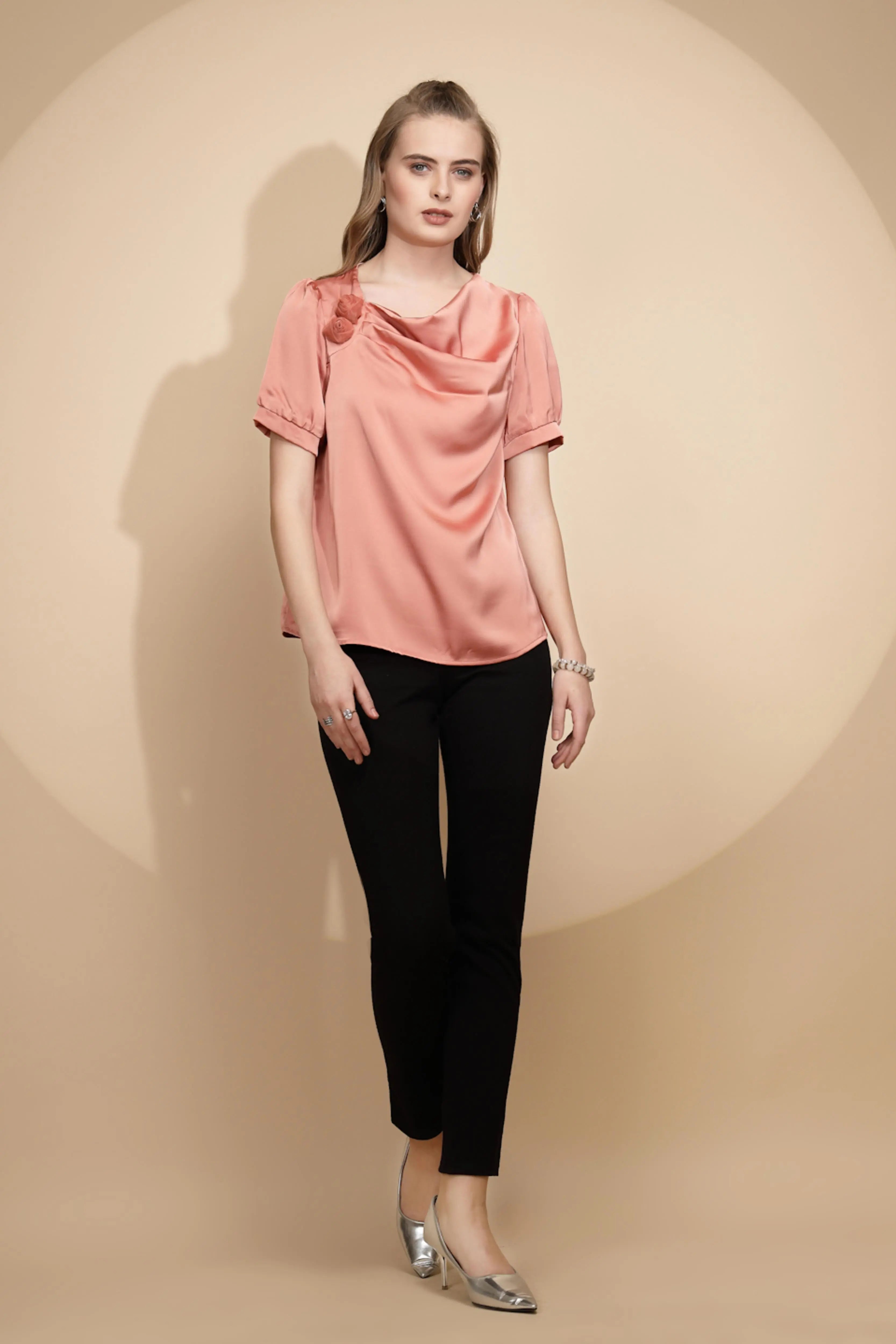 Orange Satin Cowl Neck Top - Global Republic