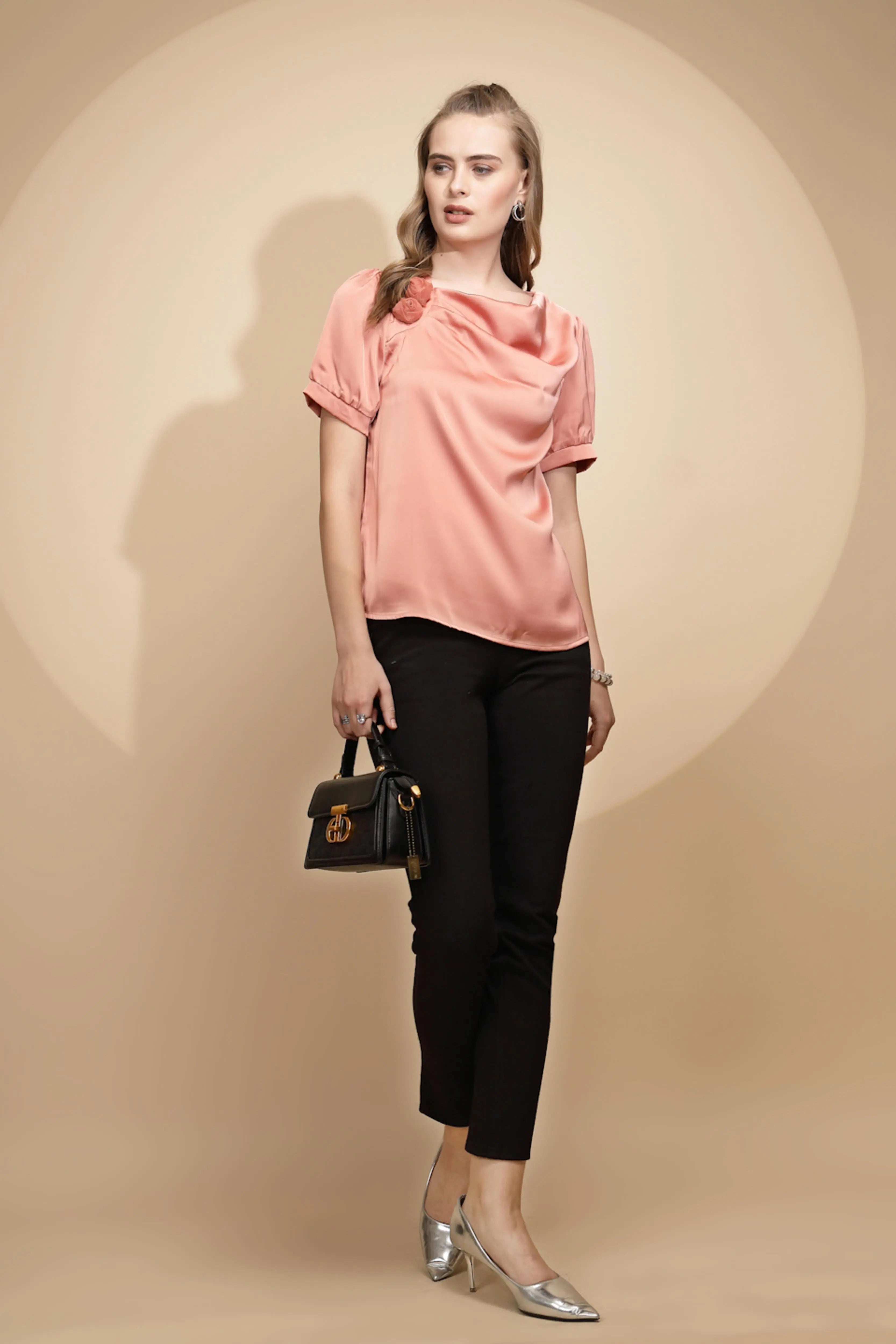 Orange Satin Cowl Neck Top - Global Republic