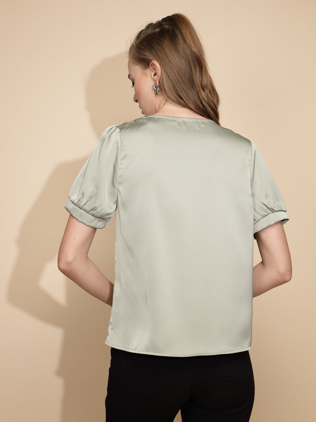 Avocado Satin Cowl Neck Top