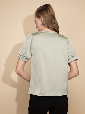 Avocado Satin Cowl Neck Top