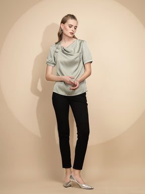 Avocado Satin Cowl Neck Top