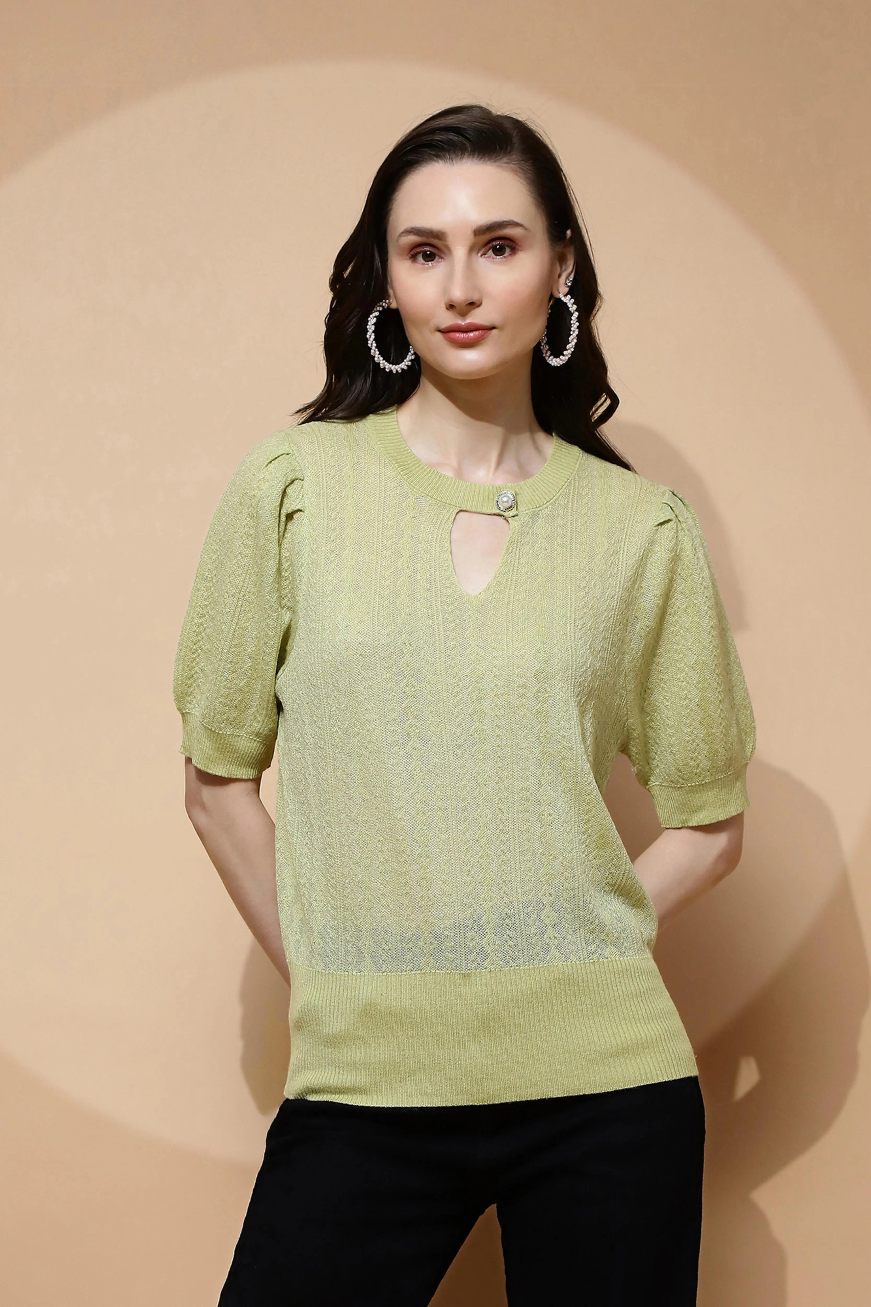 Green  Regular Fit Top For Women - Global Republic