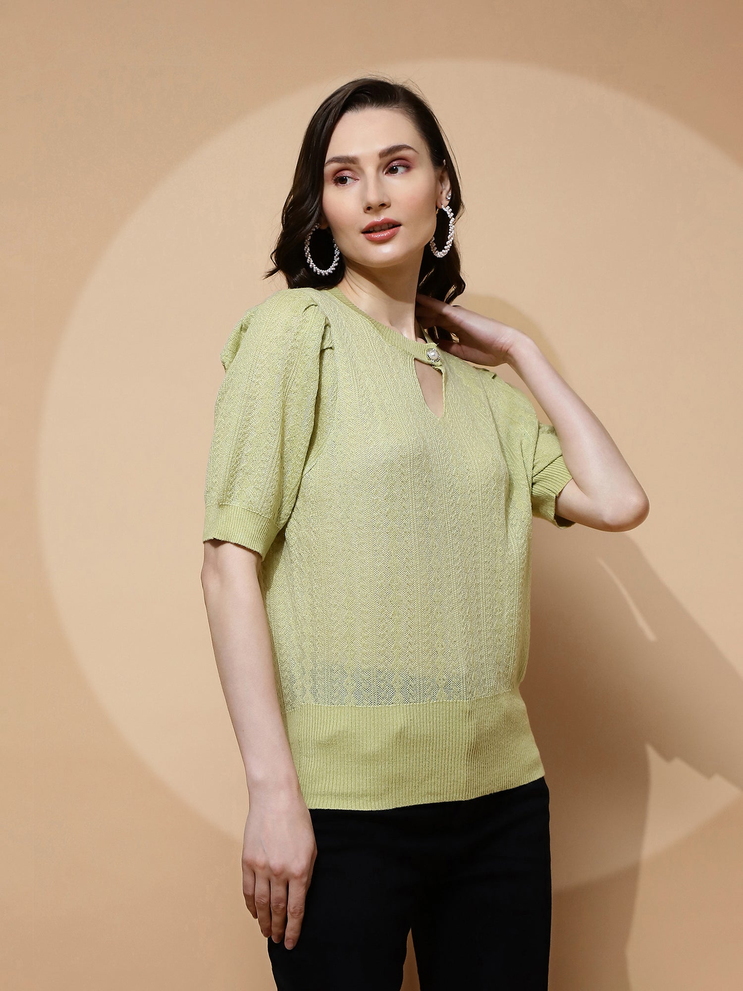 Green  Regular Fit Top For Women - Global Republic