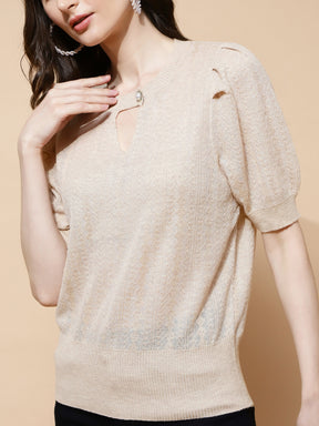 Beige  Textured Loose Top - Global Republic