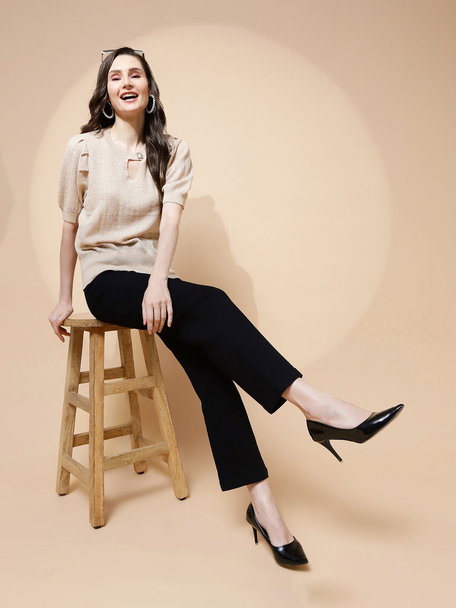Beige  Textured Loose Top - Global Republic