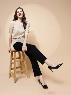 Beige  Textured Loose Top - Global Republic