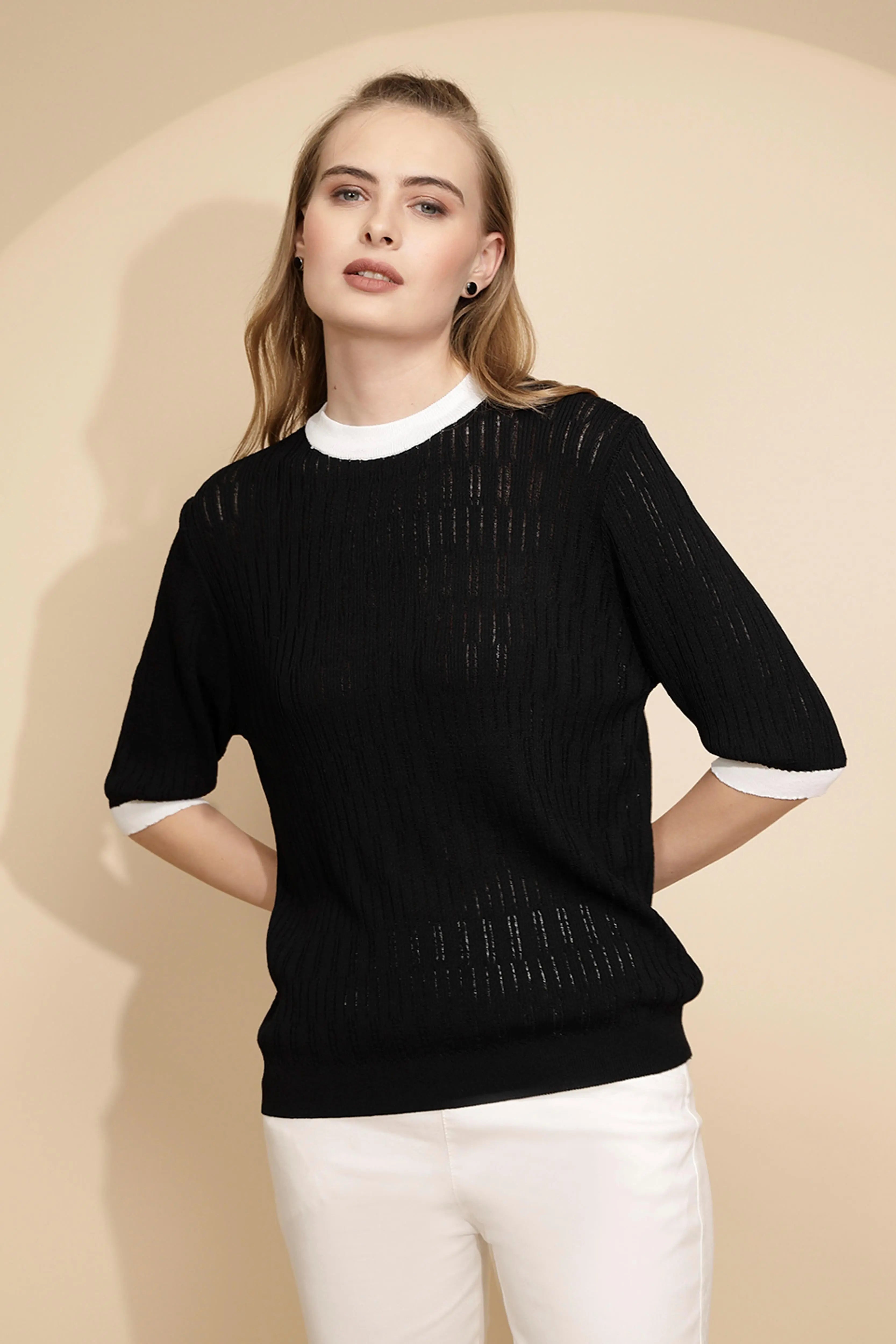 Black Viscose Blend Top - Global Republic