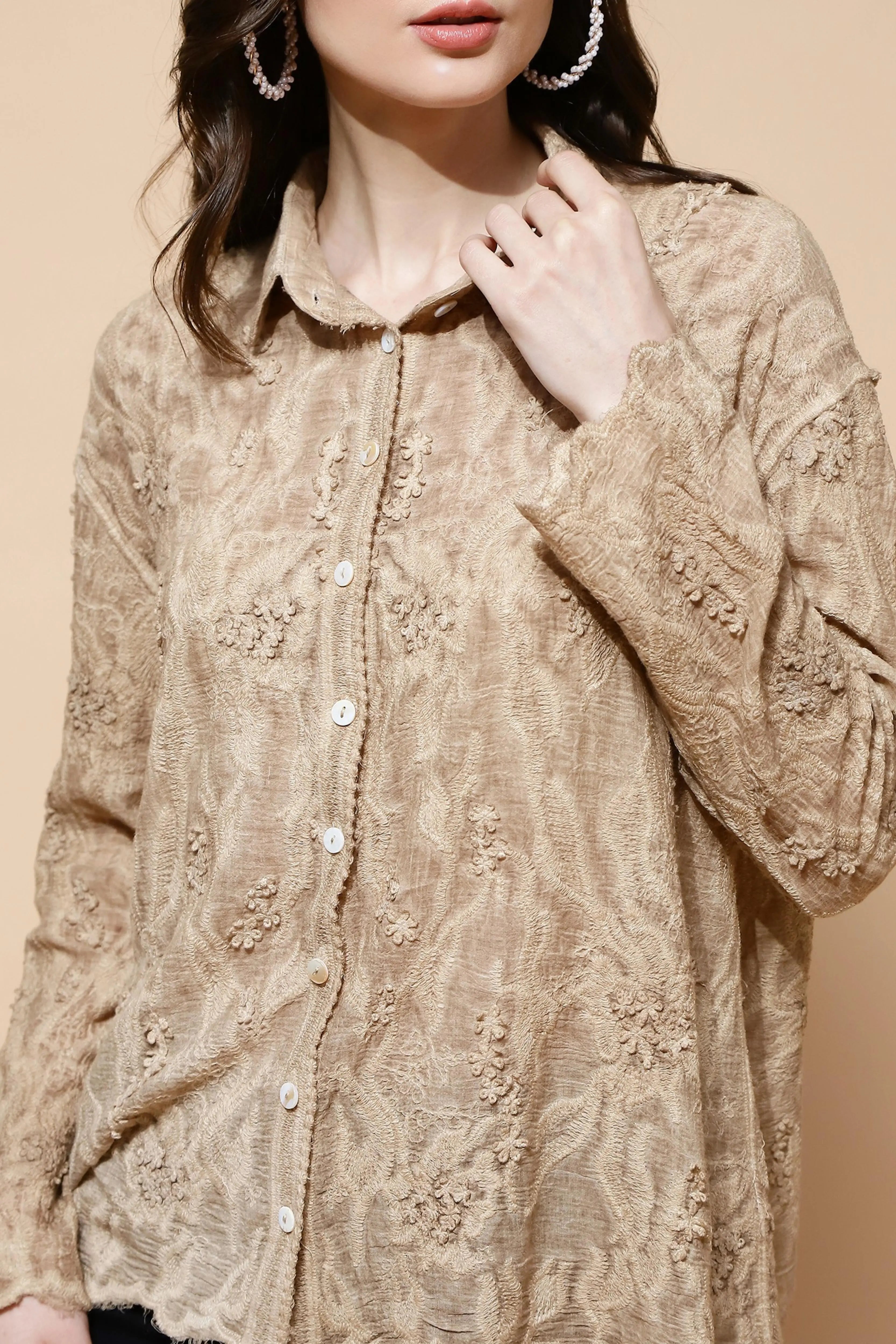 Beige Cotton Regular Fit Shirt - Global Republic